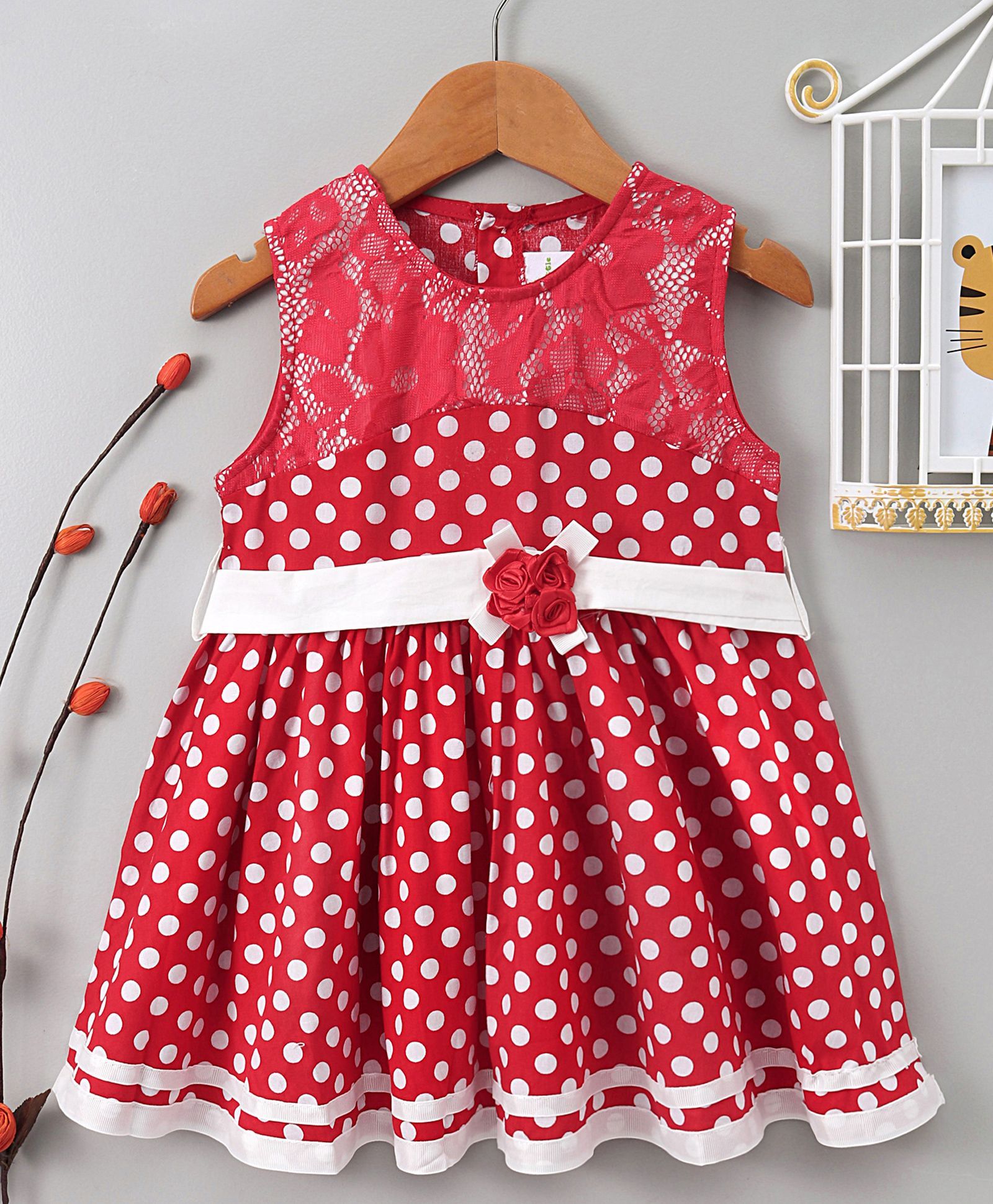 Little Marie Polka Dot Print Sleeveless Dress - Red