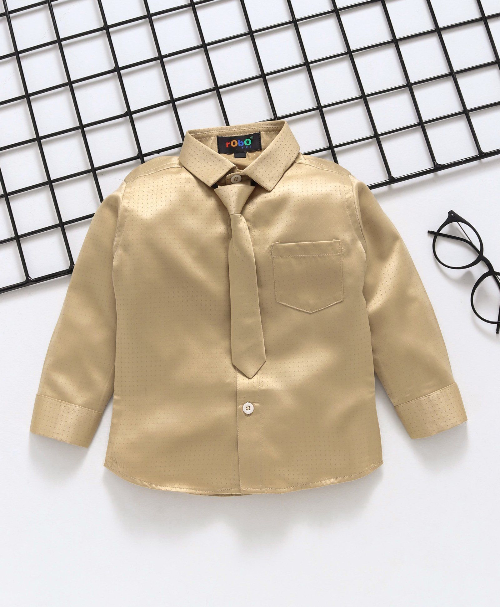 Robo Fry Full Sleeves Shirt With Tie Dot Print - Fawn