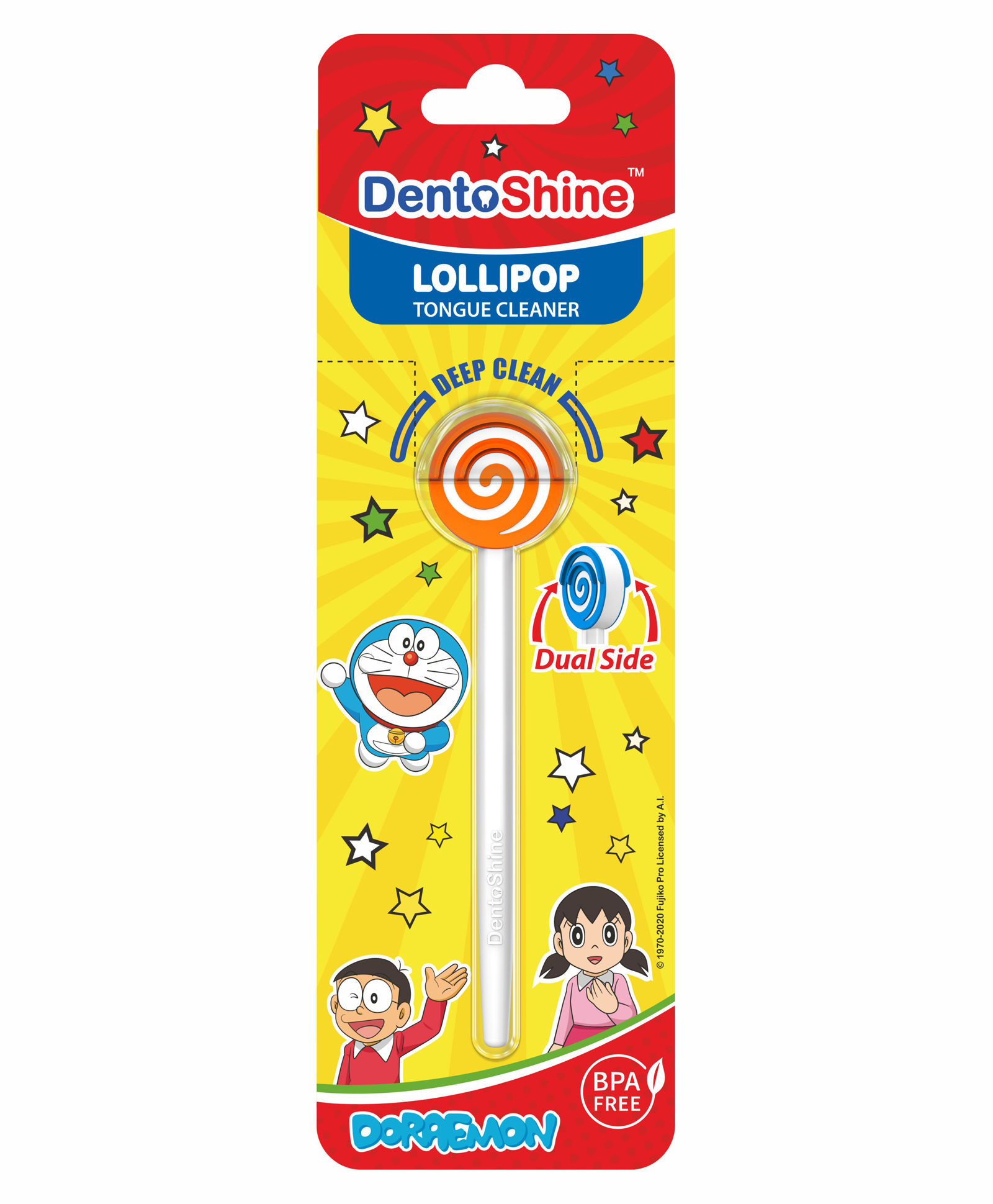 DentoShine Doraemon Lollipop Tongue Cleaner - Orange