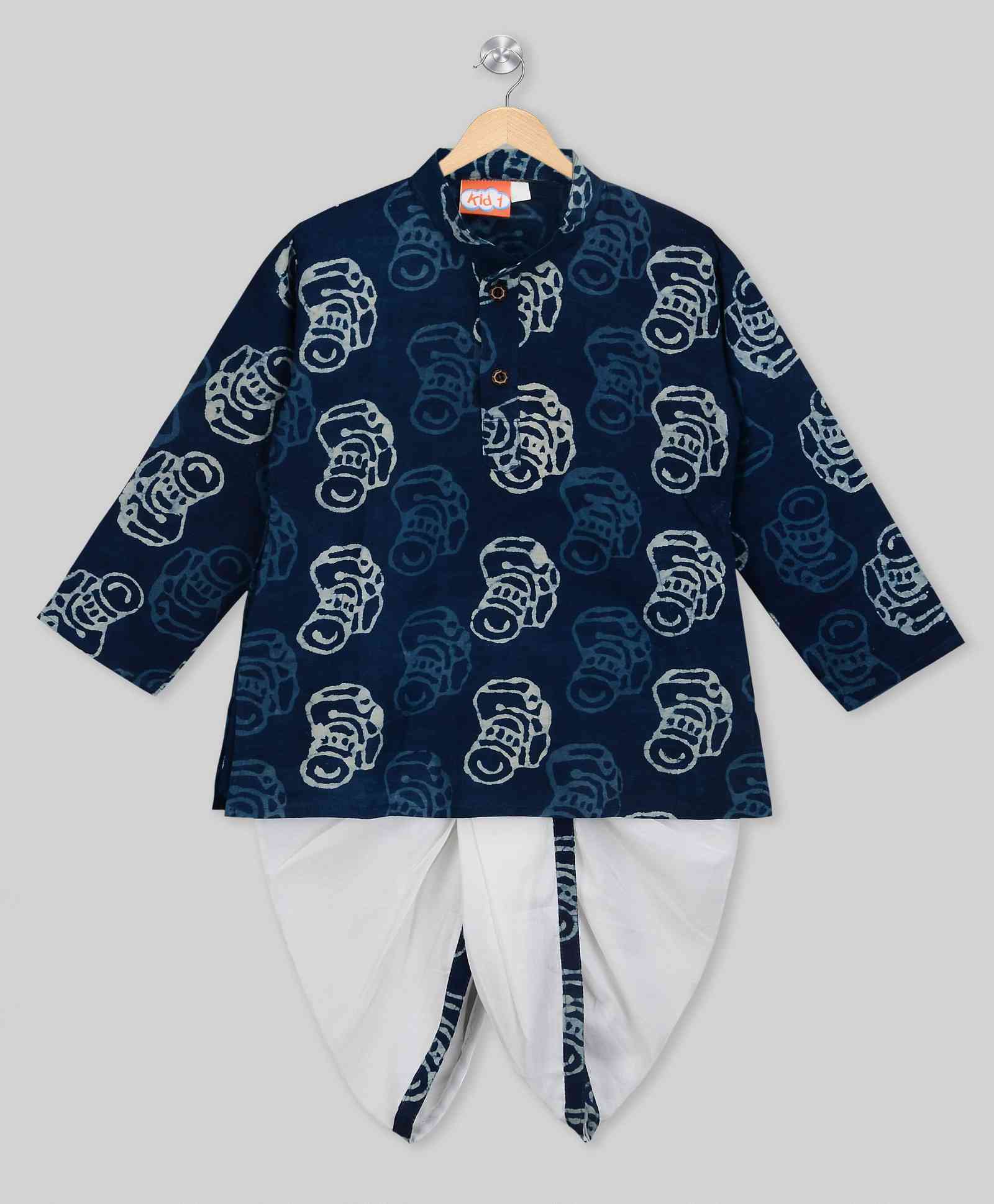 KID1 Camera Printed Full Sleeves Kurta & Dhoti Set - Blue & White