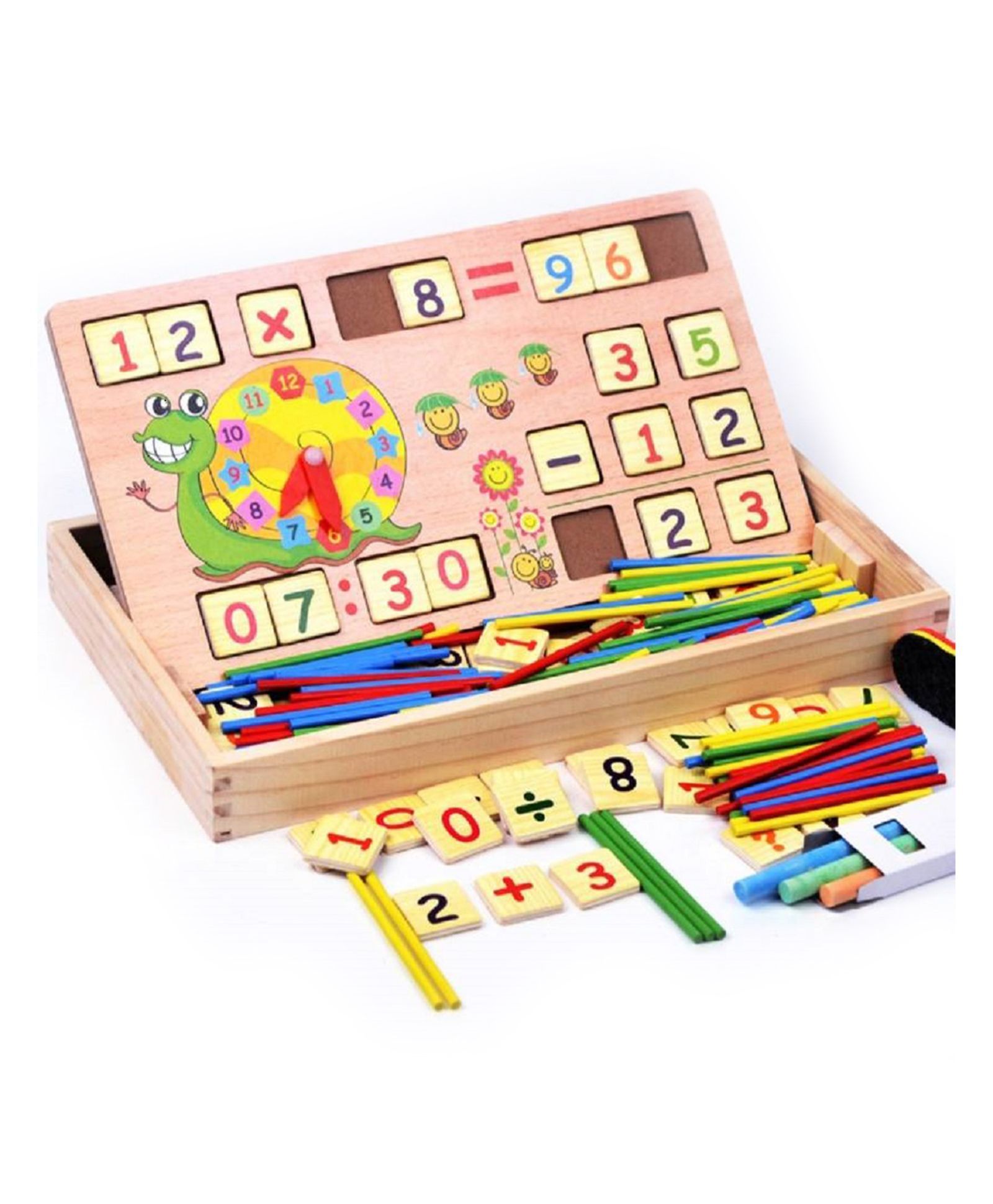 Toyszone Wooden Multi Functional Learning Box - Beige & Multi Colour