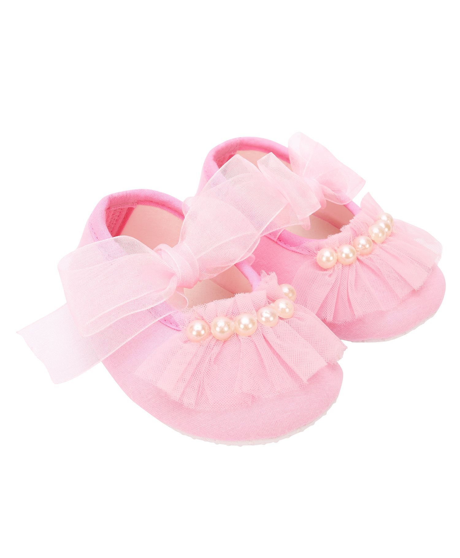 Daizy Pearl Applique Ribbon Closure Booties - Pink