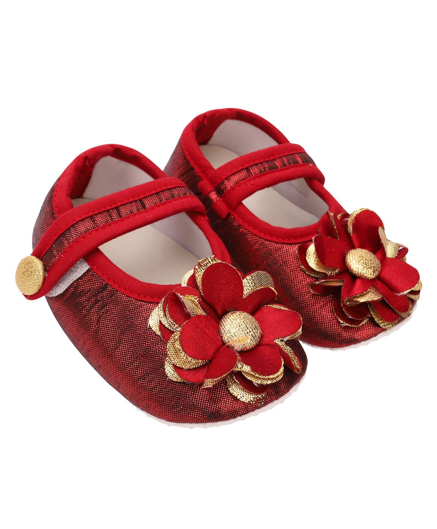 Daizy Flower Applique Velcro Closure Booties - Red