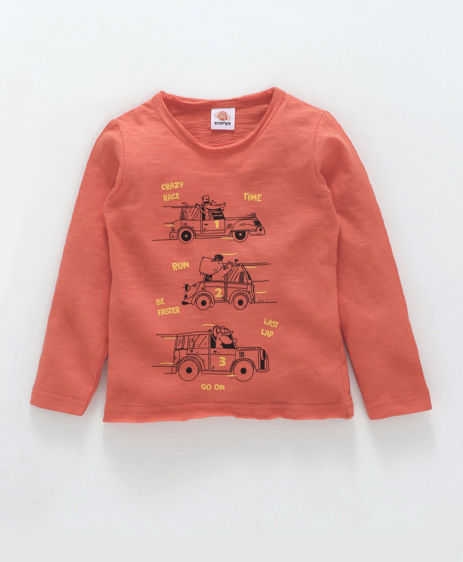 Scampy Crazy Race Print Full Sleeves Tee - Peach