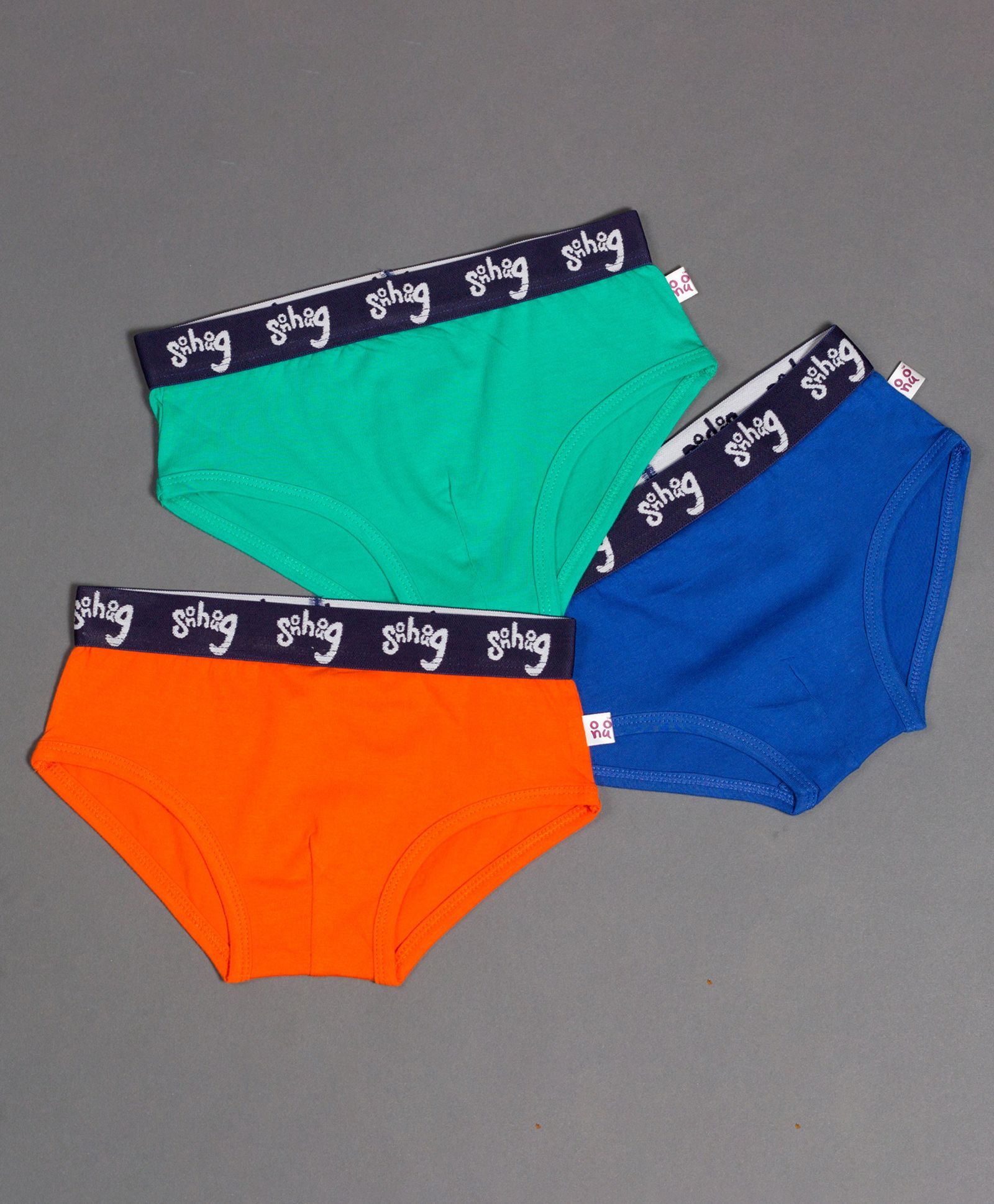 Snhug Set Of 3 Solid Cotton Briefs - Green Orange & Blue