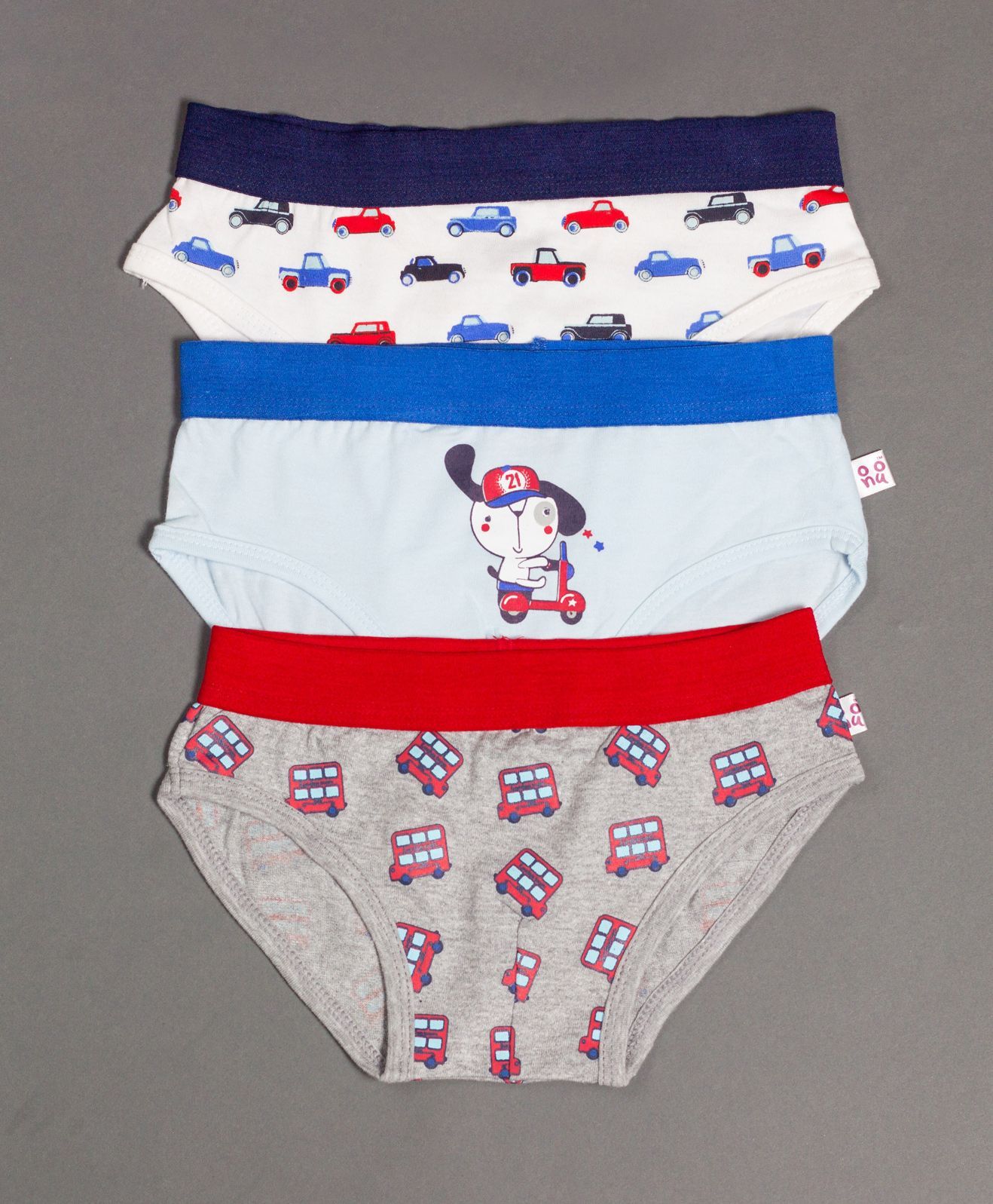 Snhug Set Of 3 Printed Briefs - Grey Blue & White