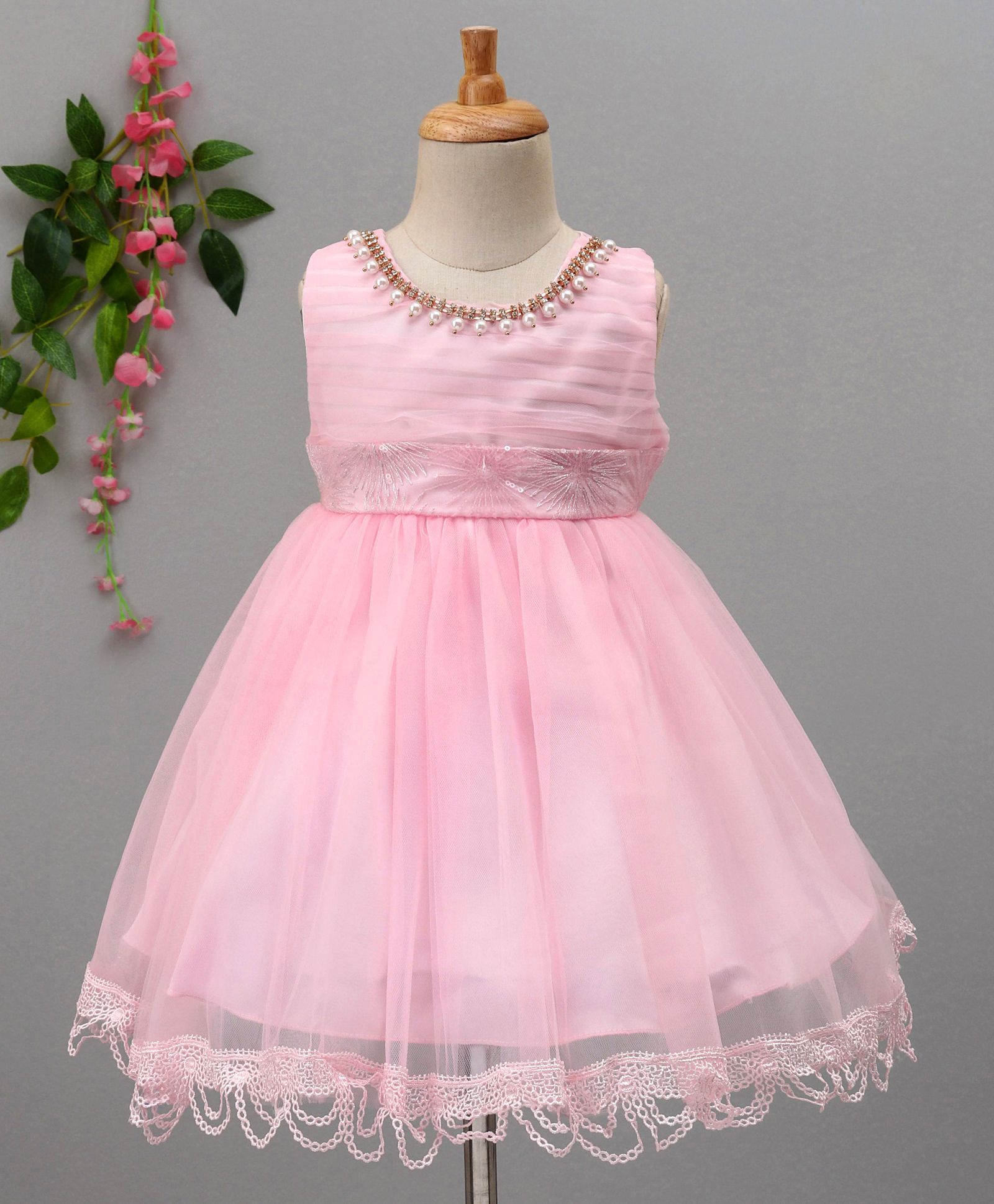 Aodaya Pearl Neckline Sleeveless Dress - Pink
