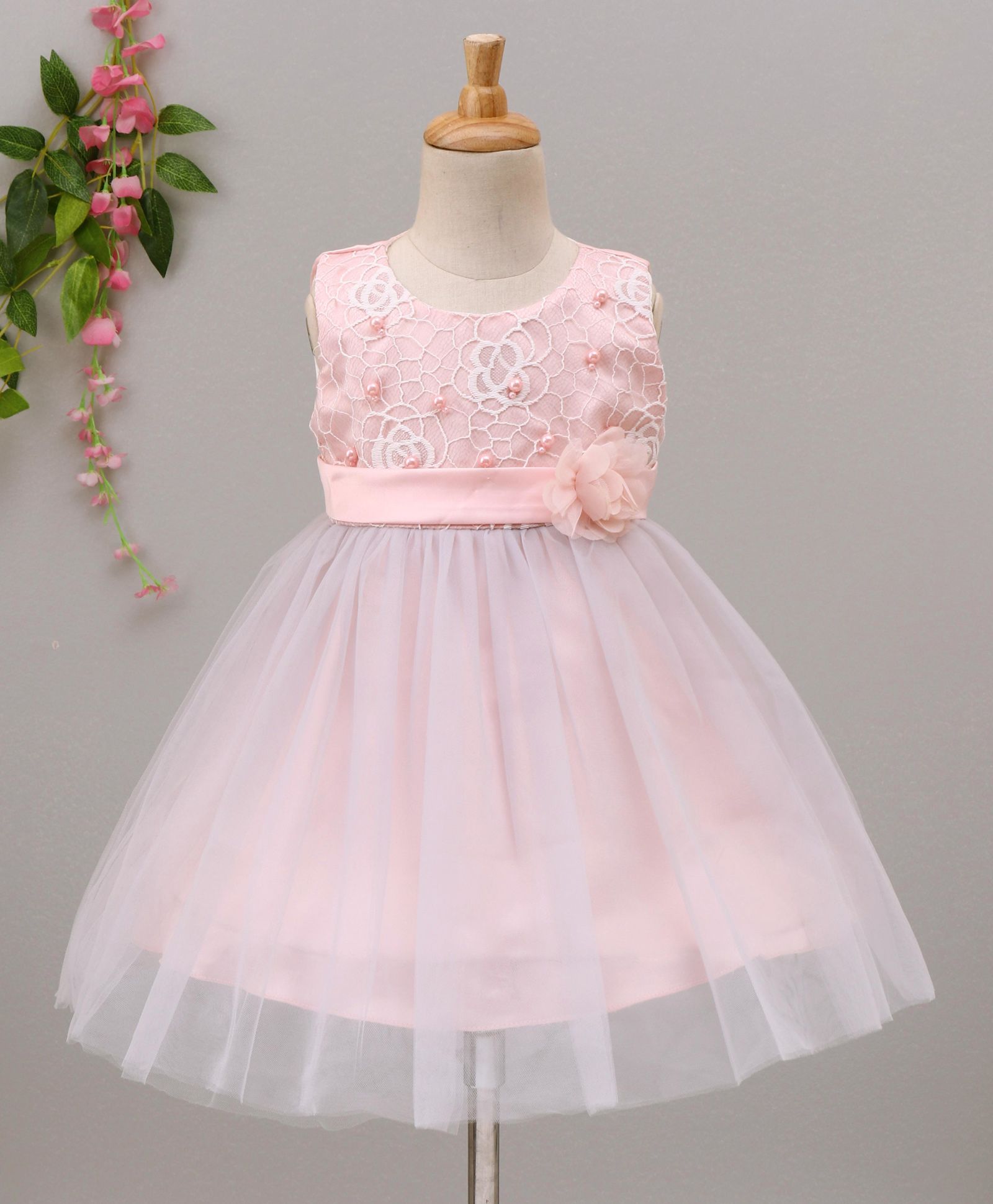 Aodaya Floral Embroidery Pearl Embellished Sleeveless Dress
