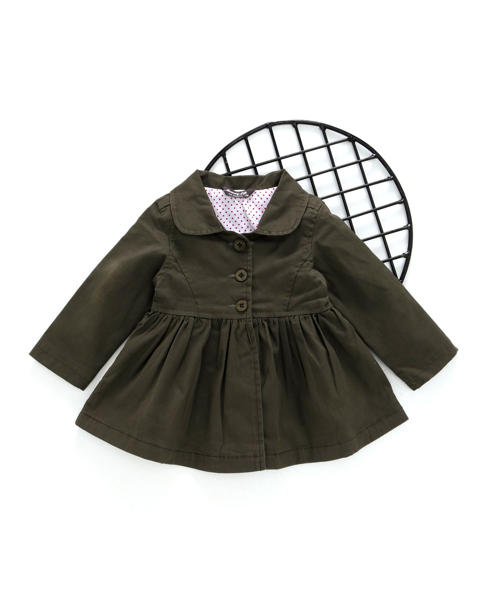 Memory Life Solid Full Sleeves Front Open Dress - Green
