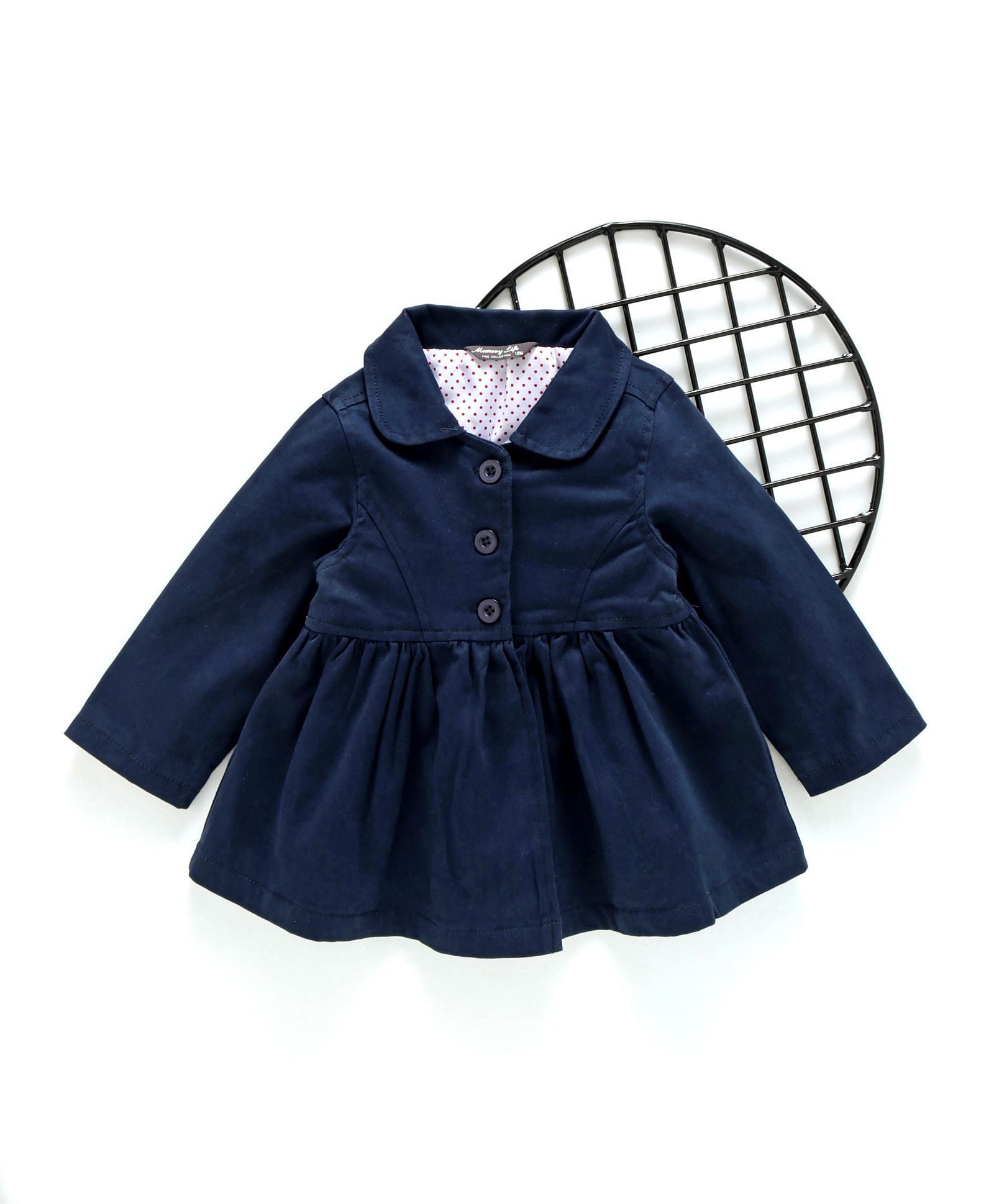 Memory Life Solid Full Sleeves Front Open Dress - Navy
