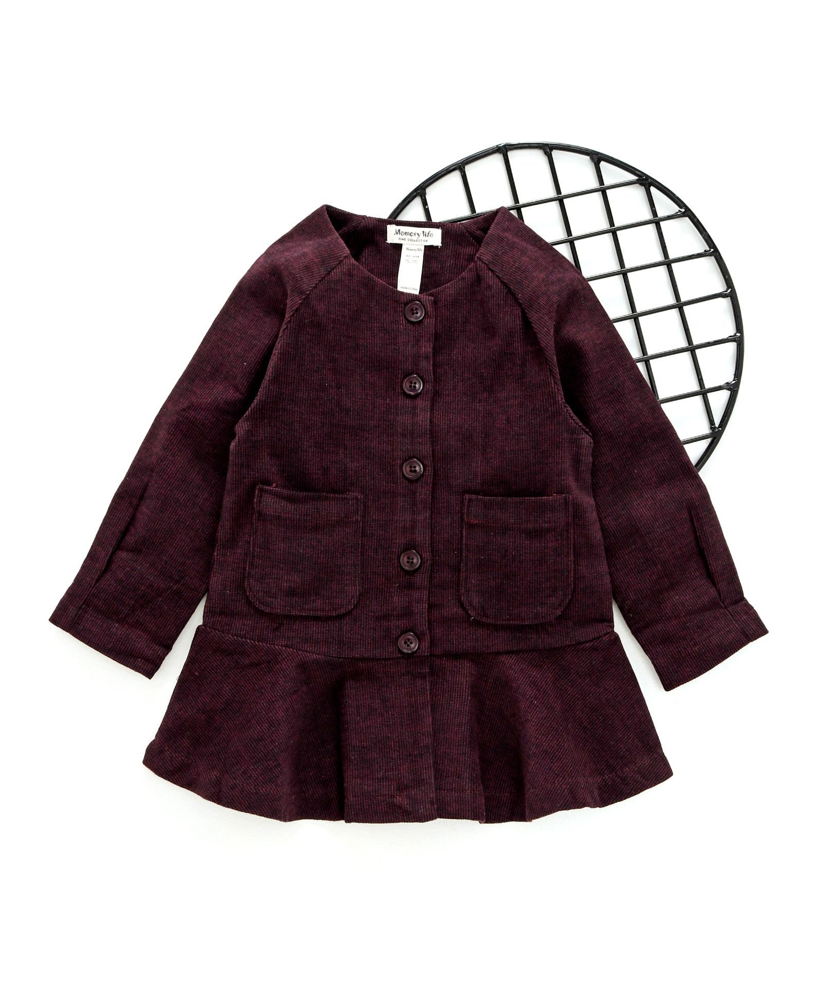 Memory Life Solid Full Sleeves Front Pocket Dress - Maroon