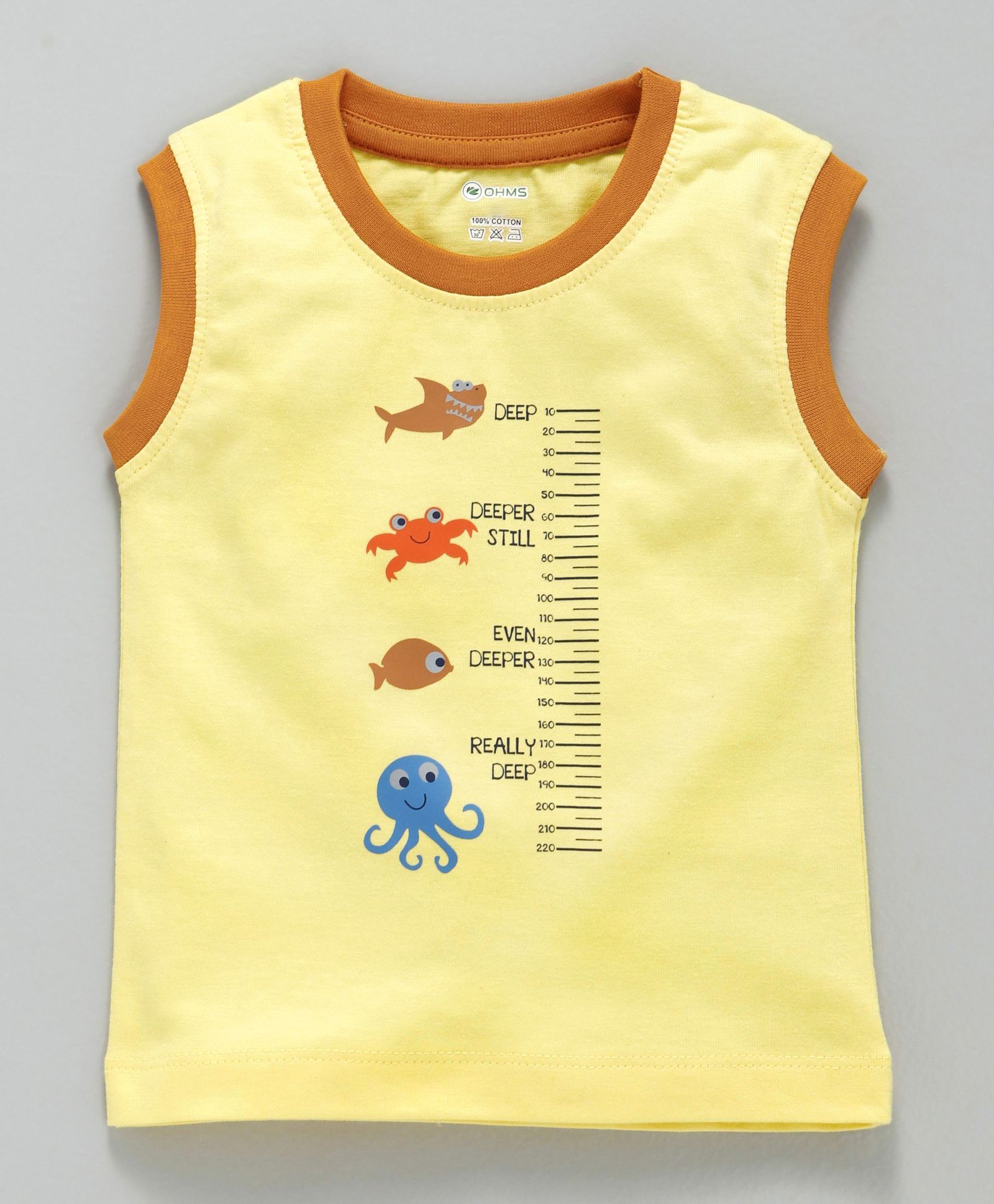 Ohms Sleeveless Cotton Vest Deep Marine Print - Yellow