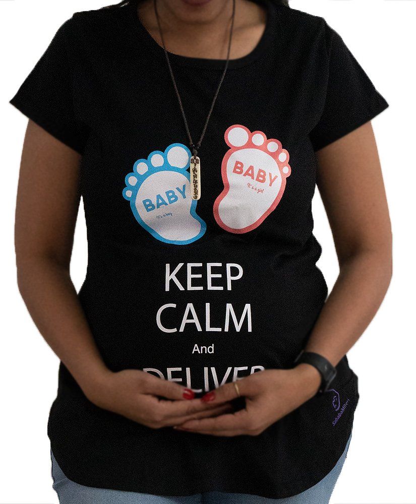Sababa Miteri Short Sleeves Maternity Tee Keep Calm Print - Black