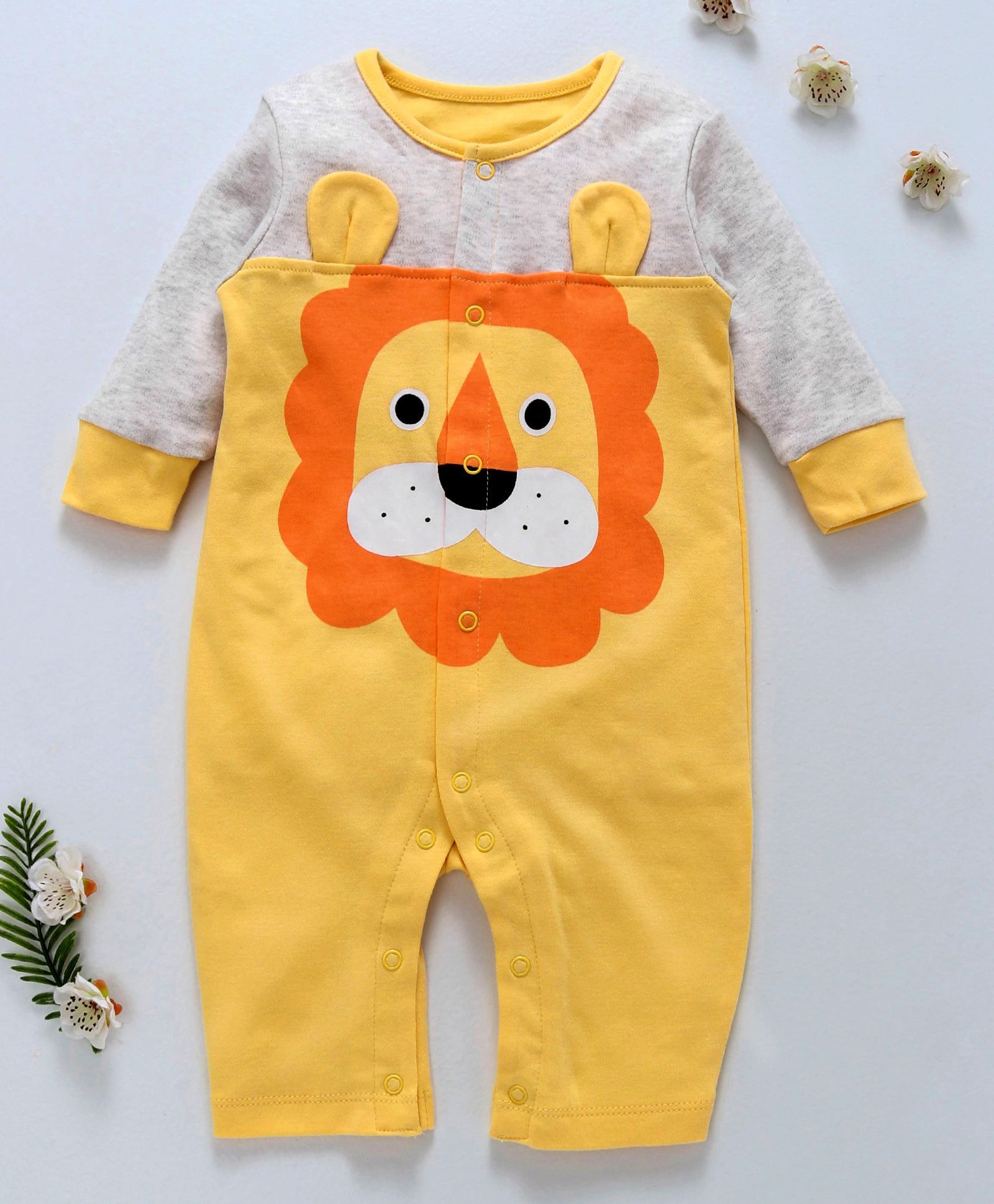 First Movement Lion Face Full Sleeves Romper - Yellow