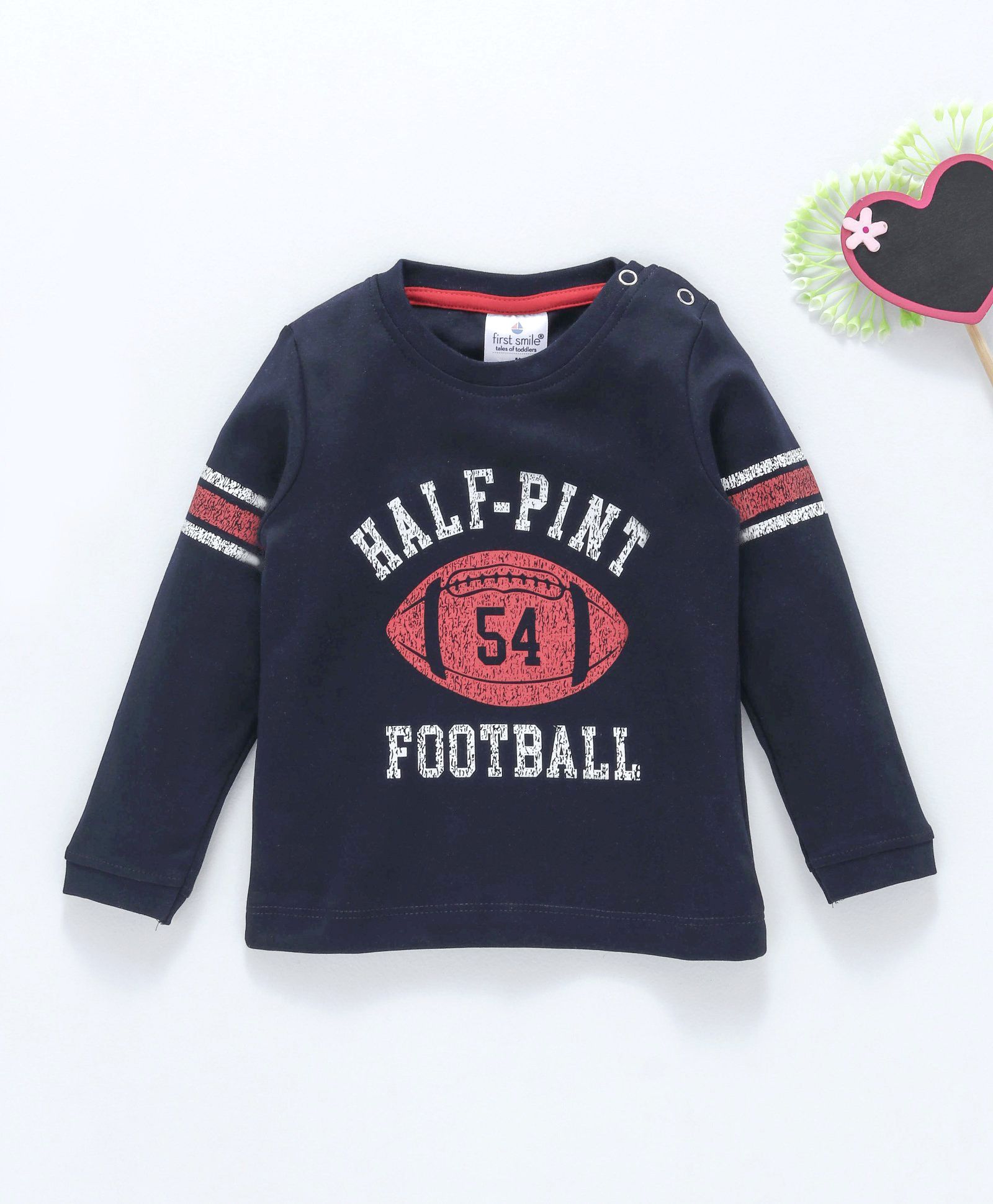 First Smile Full Sleeves Tee Text & Rugby Ball Print