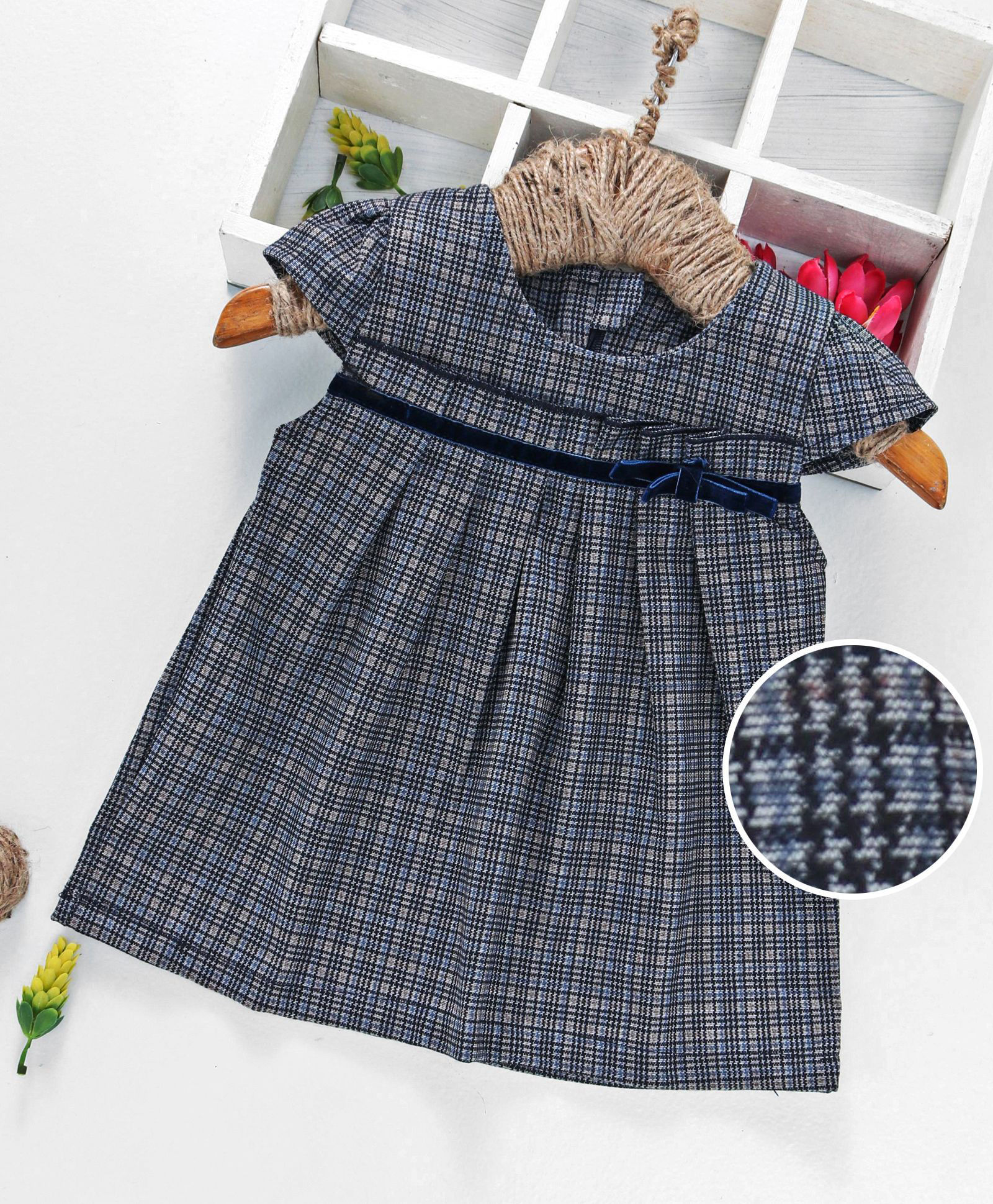TBB Checked Cap Sleeves Dress - Grey