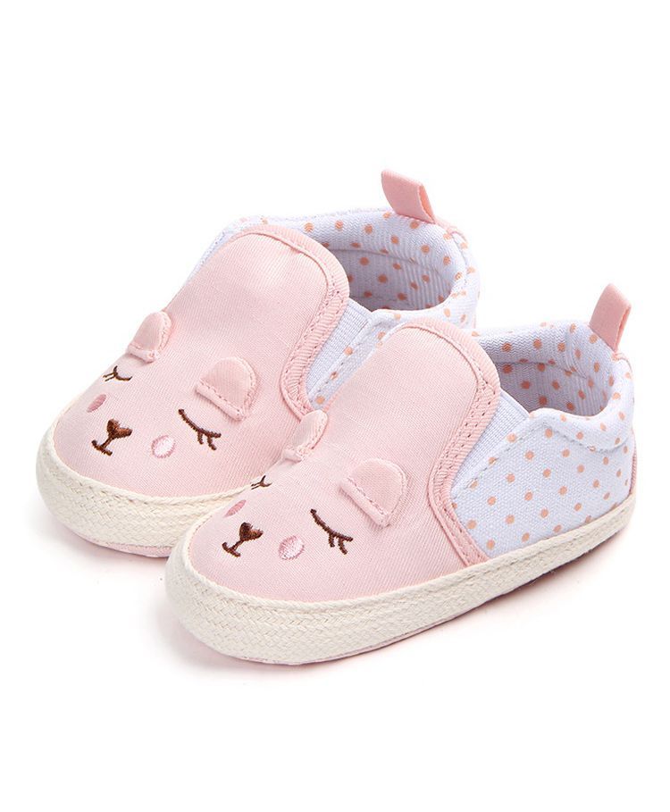 Wow Kiddos Cat Design Polka Dot Print Booties - Pink