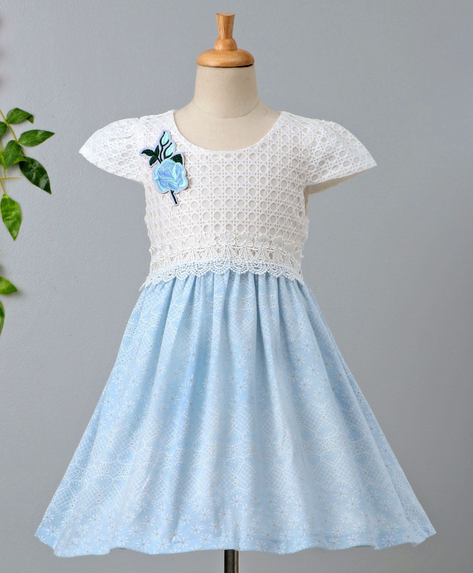 Smile Rabbit Cap Sleeves Rose Applique Dress