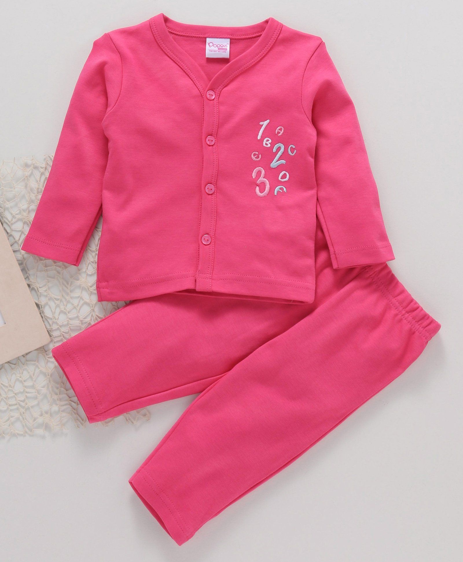 Popees Full Sleeves Night Suit Numbers Patch - Pink