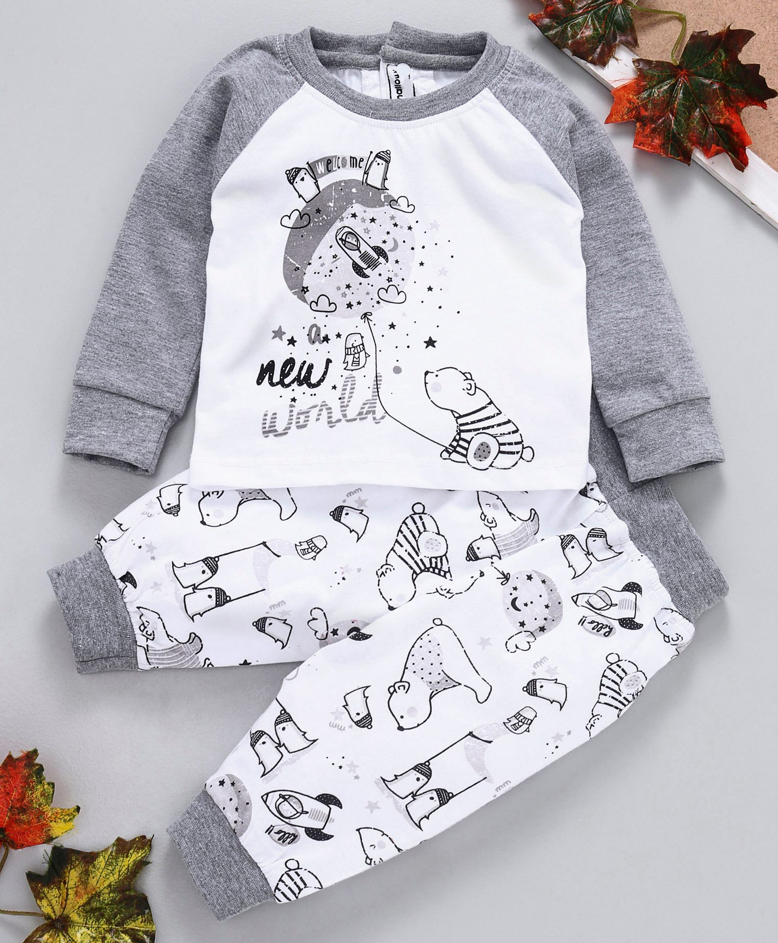 marshmallows Full Sleeves Tee & Lounge Pants Multi Print - Grey & White