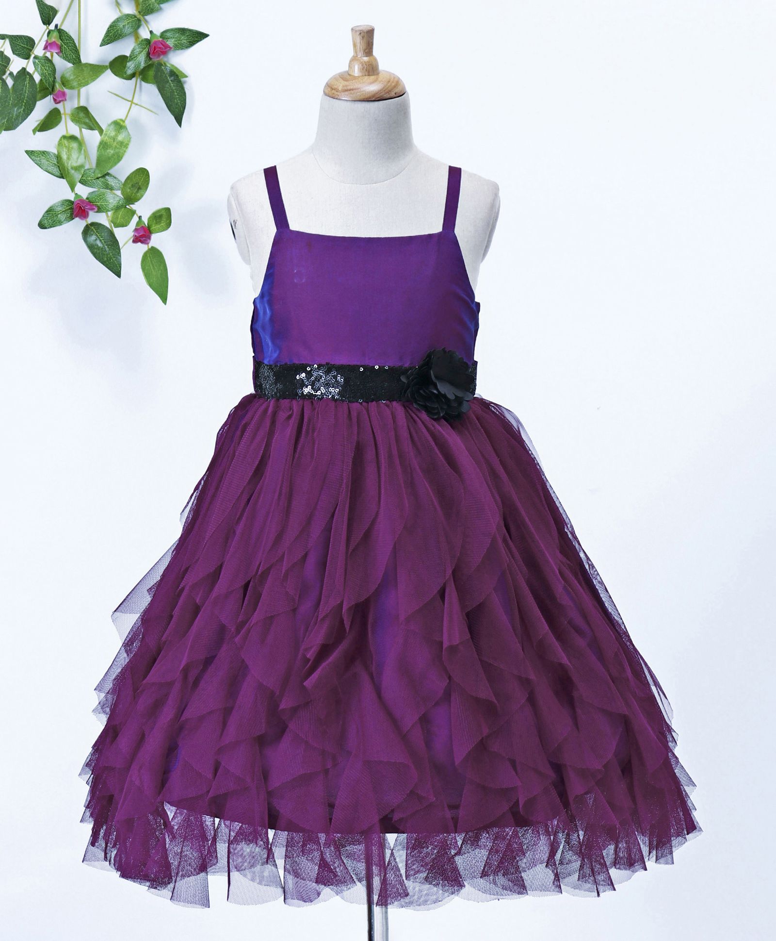 Toy Balloon Water Fall Design Flower Applique Singlet Dress - Voilet