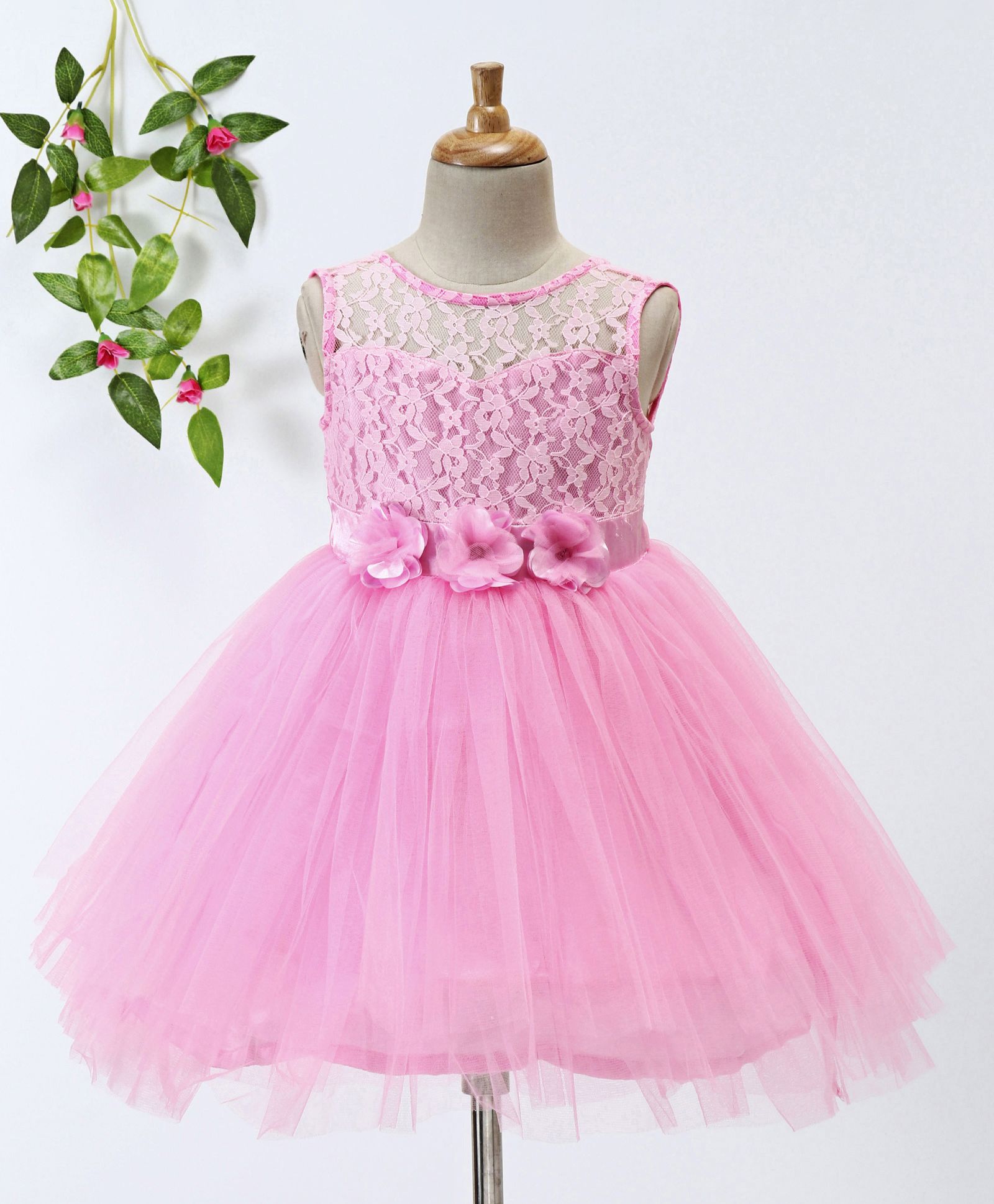 Toy Balloon Flower Applique Sleeveless Dress - Pink