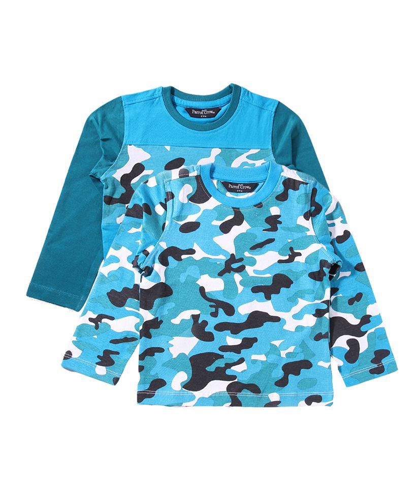 Parrotcrow Set Of 2 Camouflage Printed Tees - Light Blue