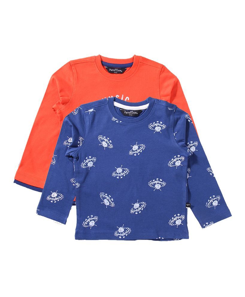 Parrotcrow Set Of 2 Music Theme Tees - Orange & Blue