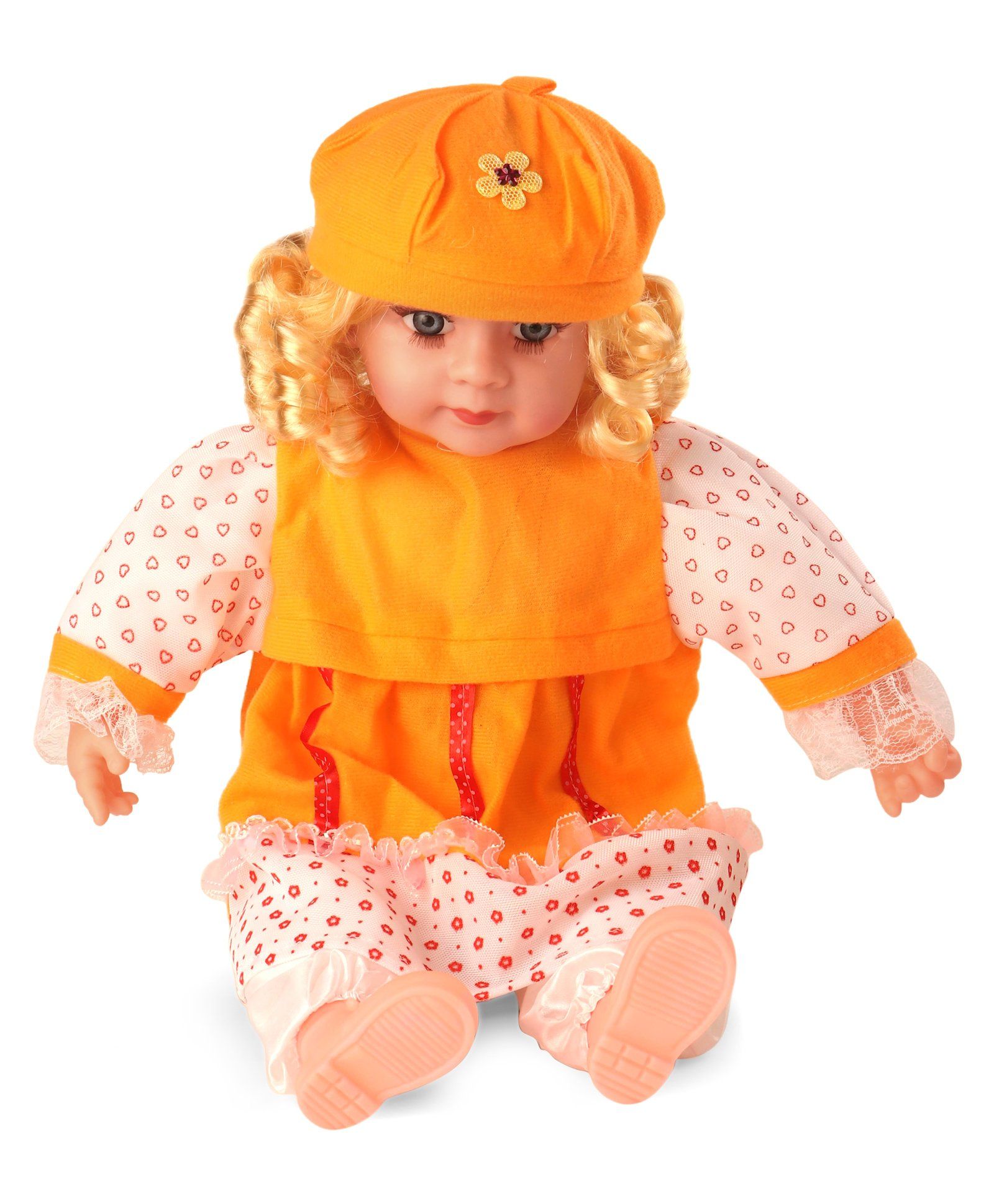 Smiles Creation Musical Doll With Cap Orange - Height 36.5 cm