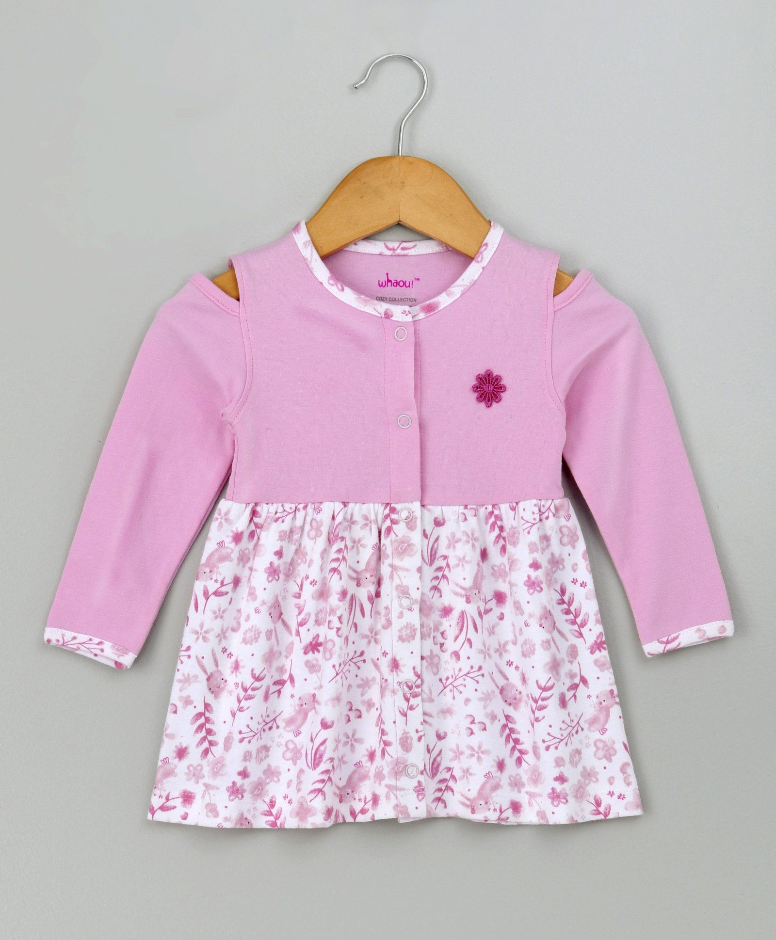 whaou Full Sleeves Frock Floral Print - Pink