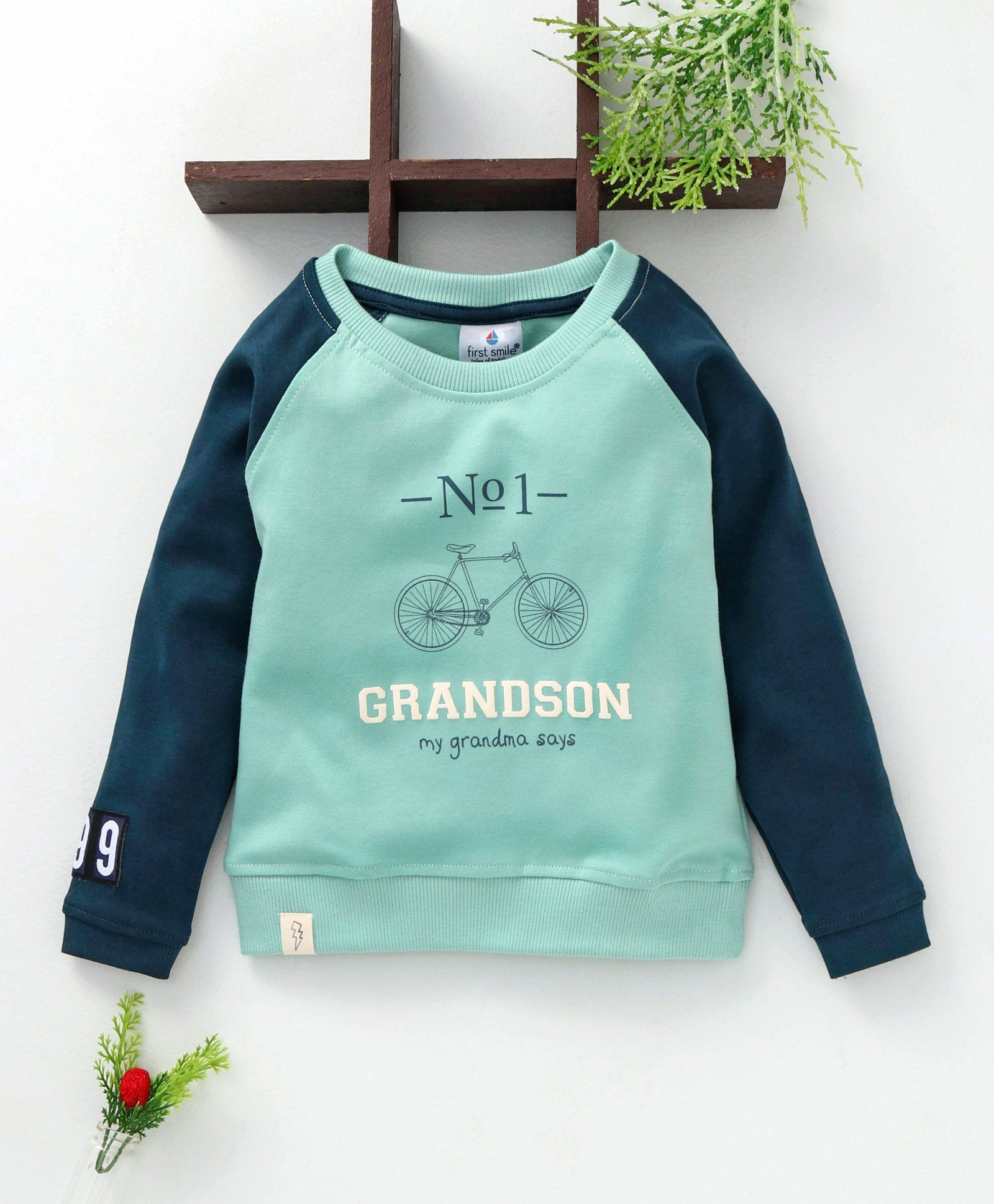 First Smile Full Sleeves Sweatshirt Cycle & Text Print