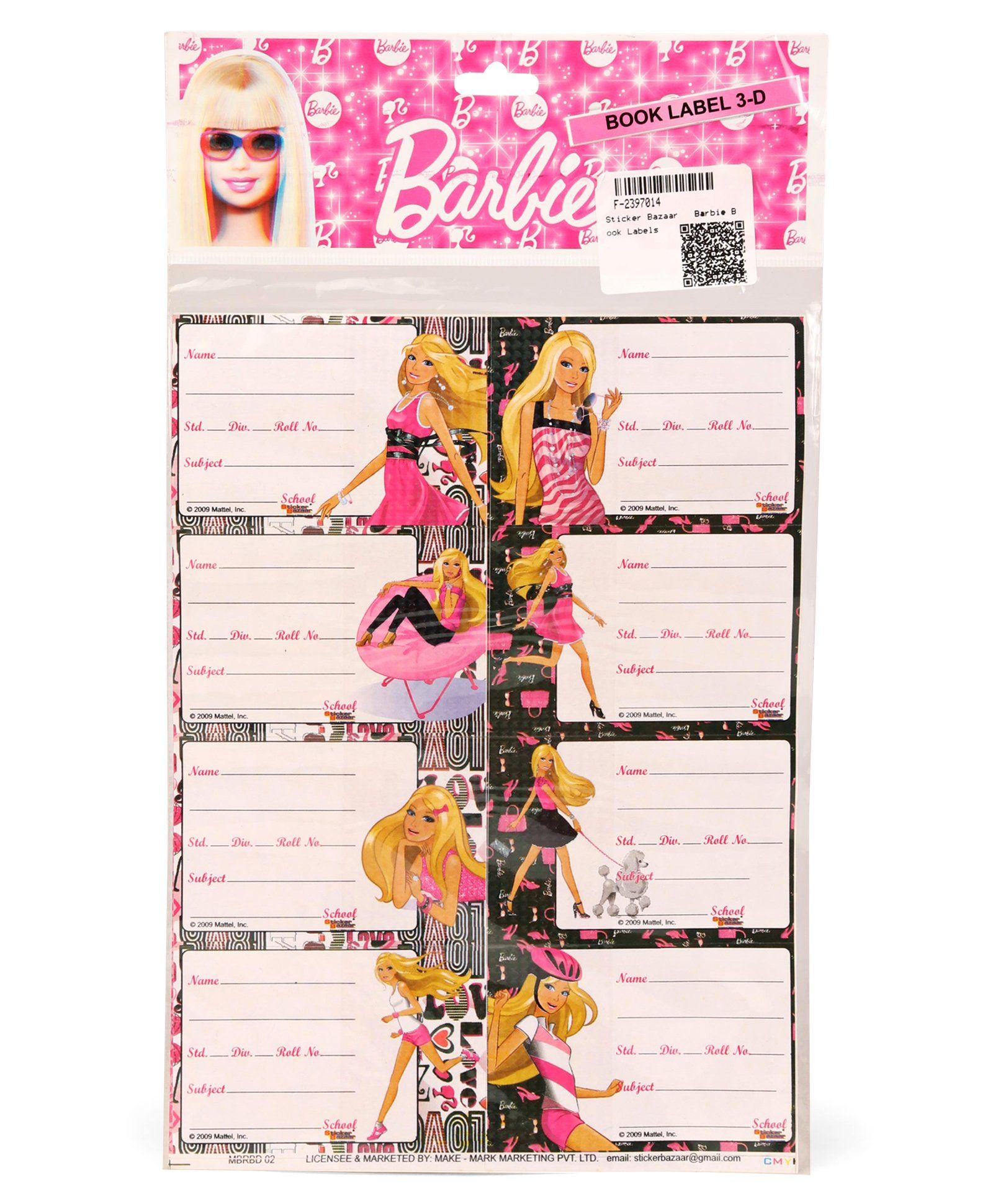 Barbie Book Labels 2 Sheets Multicolor