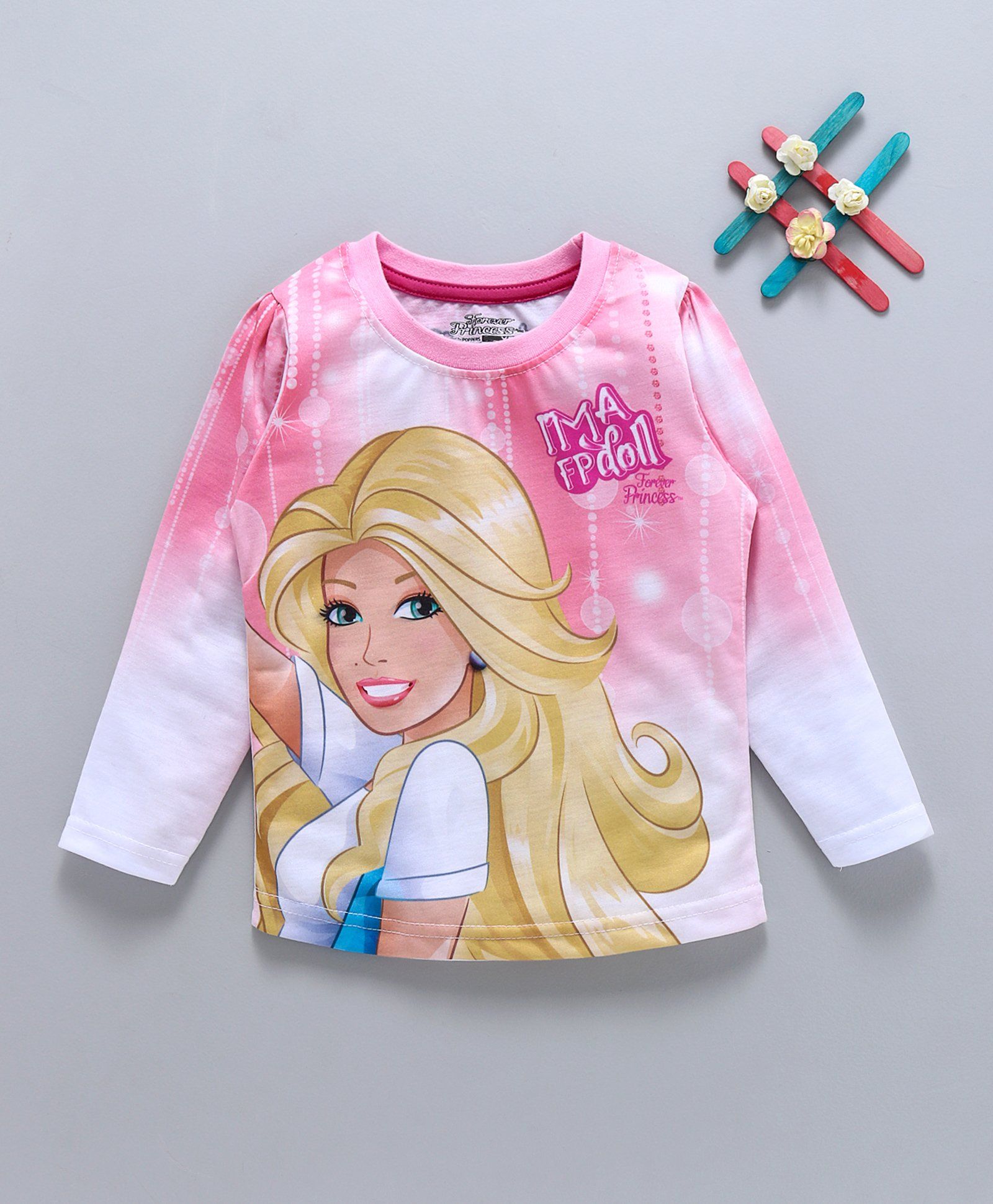 Eteenz Full Sleeves Tee Doll Print - Pink