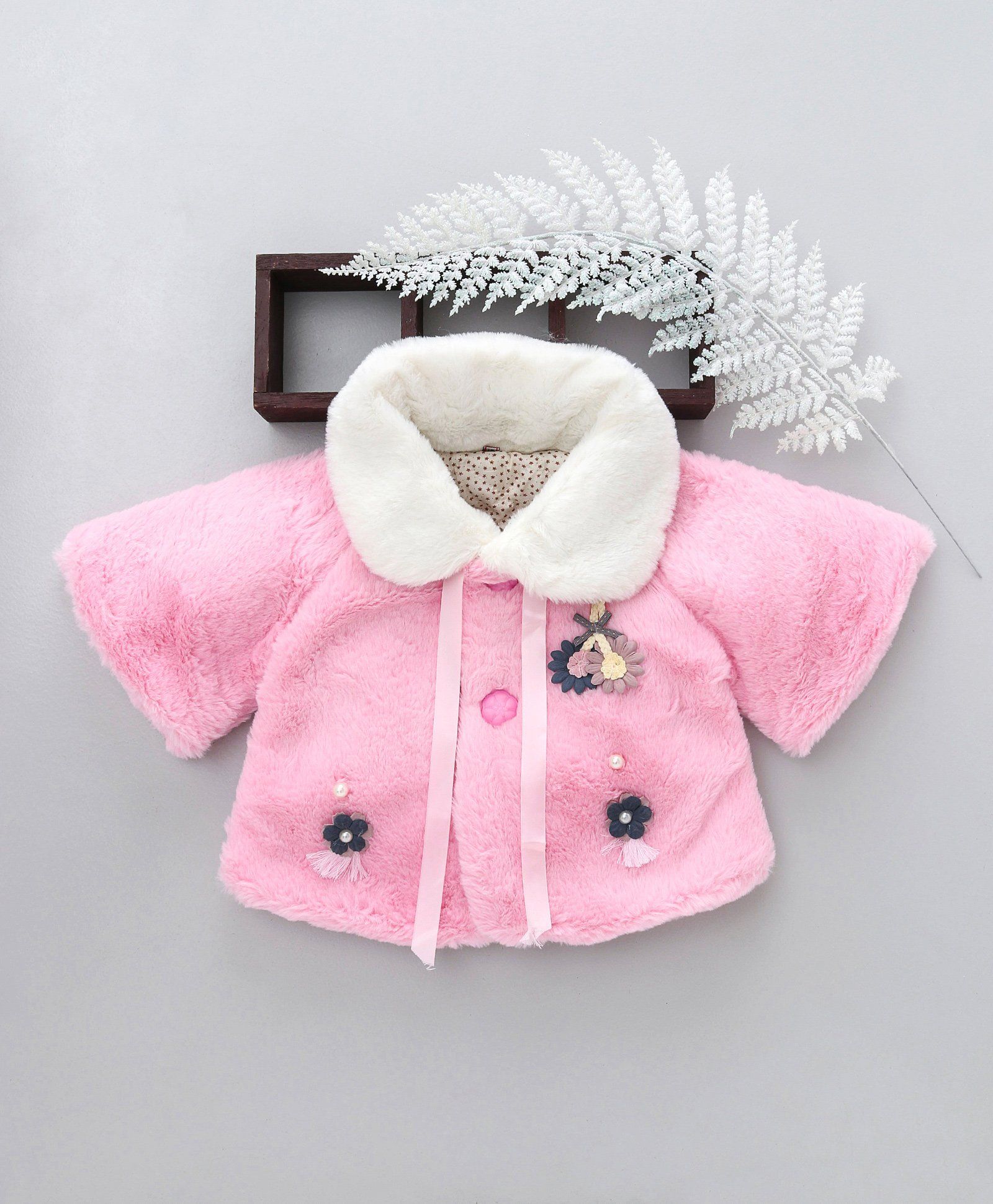 Kookie Kids Flower Applique Half Sleeves Jacket - Pink