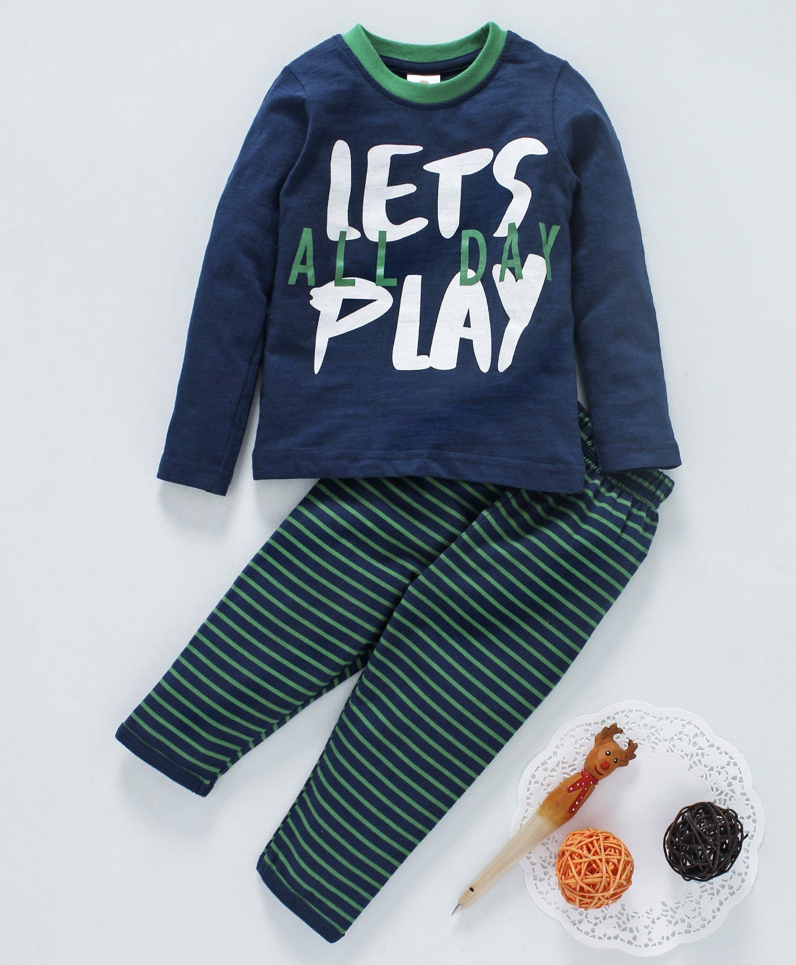 Scampy Lets Play All Day Printed Full Sleeves Night Suit - Blue