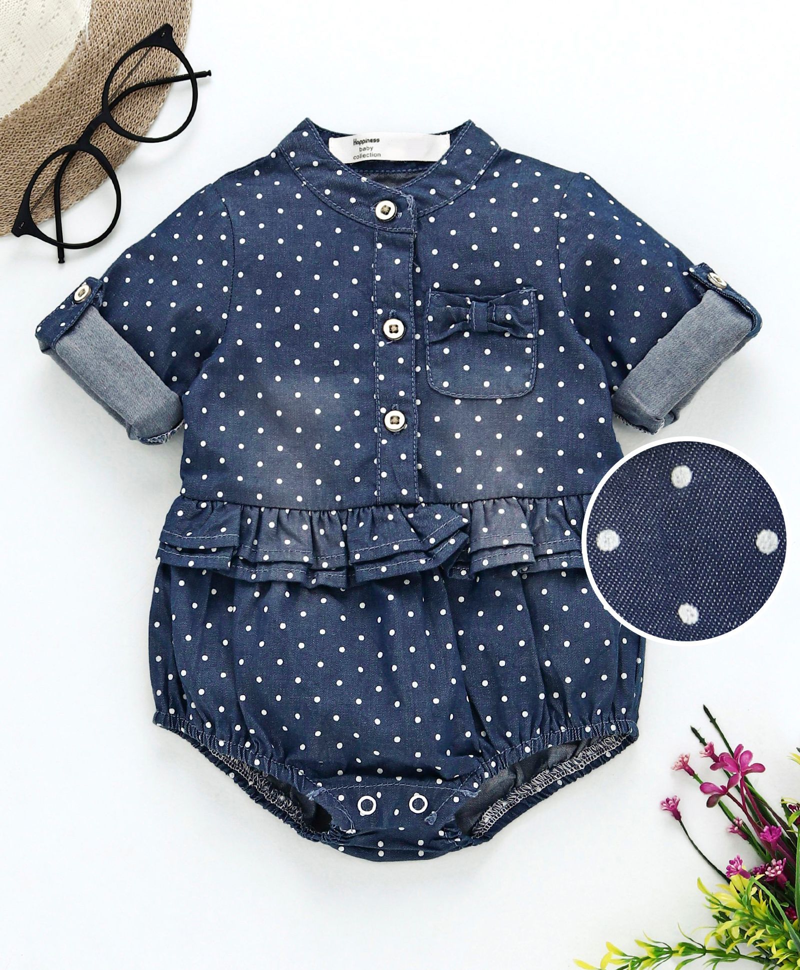 Happiness Polka Dot Print Full Sleeves Onesie