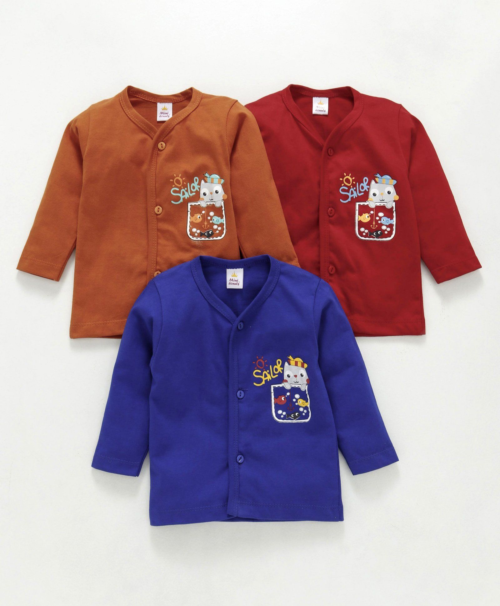 Mini Donuts Full Sleeves Vests O Sailor Print Pack of 3 - Red Brown Dark Blue