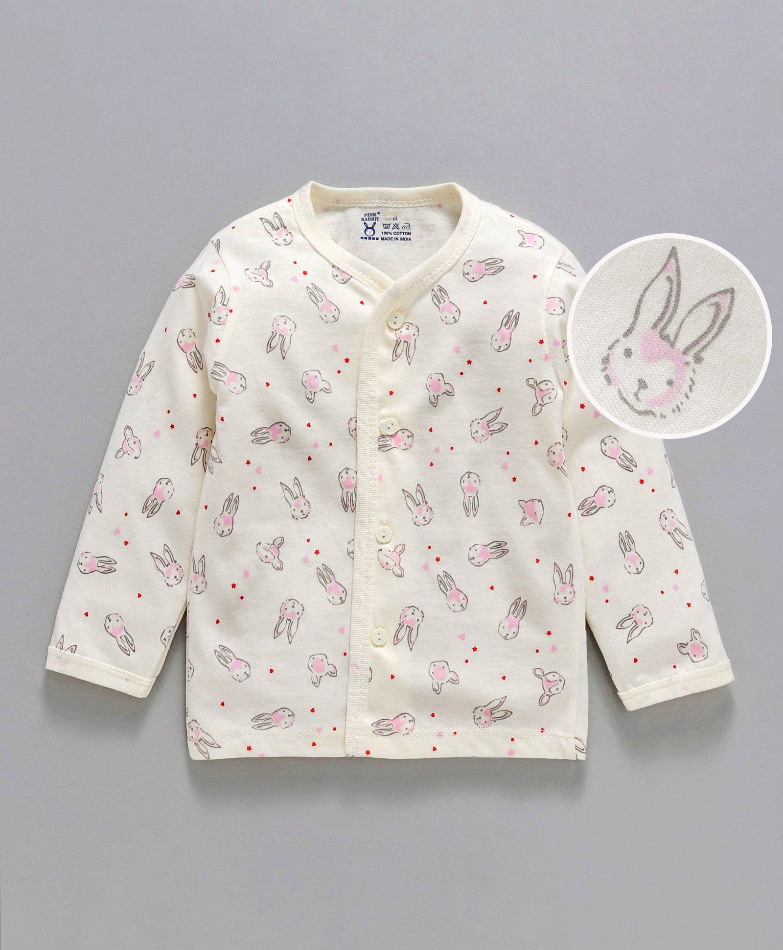 Pink Rabbit Full Sleeves Cotton Vest Bunny Print