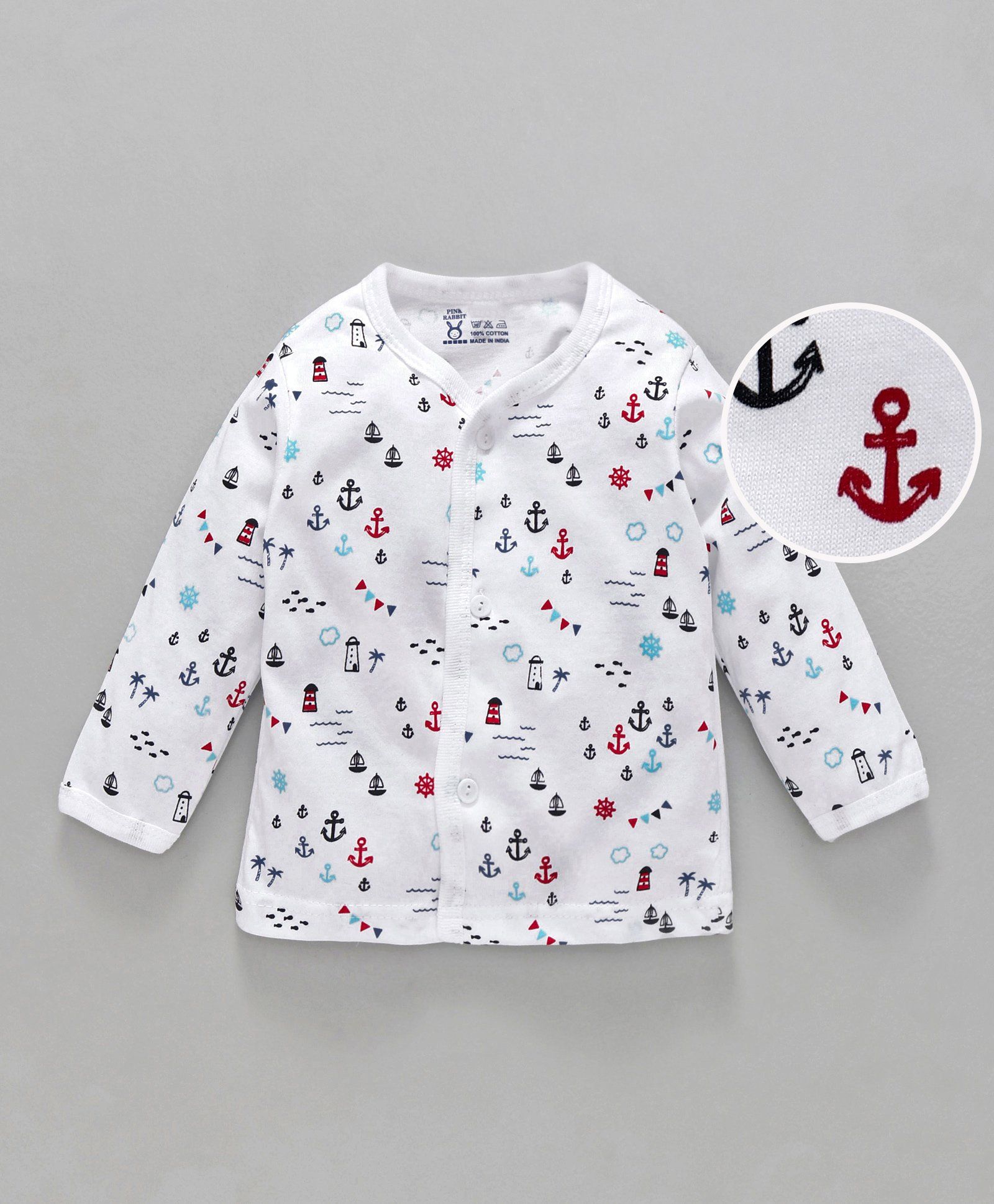 Pink Rabbit Full Sleeves Cotton Vest Anchor Print