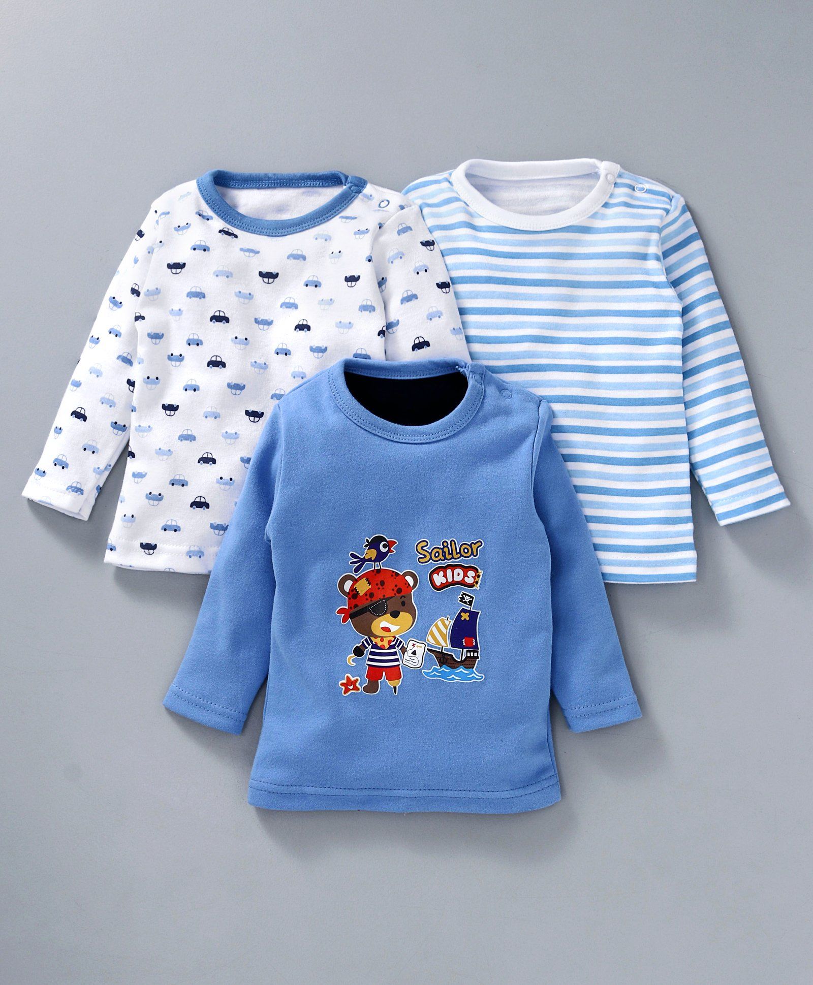 Kidi Wav Full Sleeves Tee Pack Of 3 - Blue