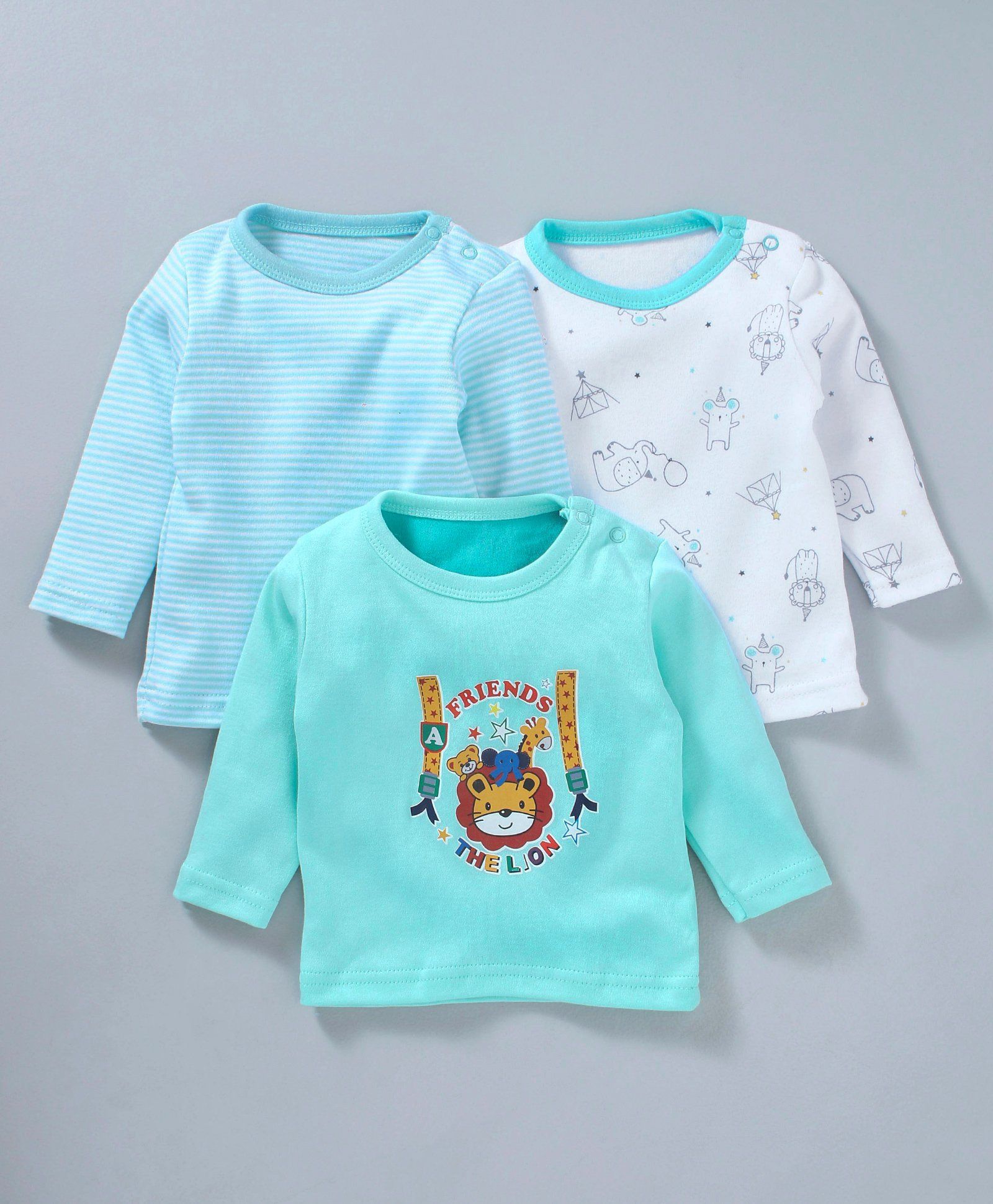 Kidi Wav Pack Of Three Printed And Striped Tee - Green