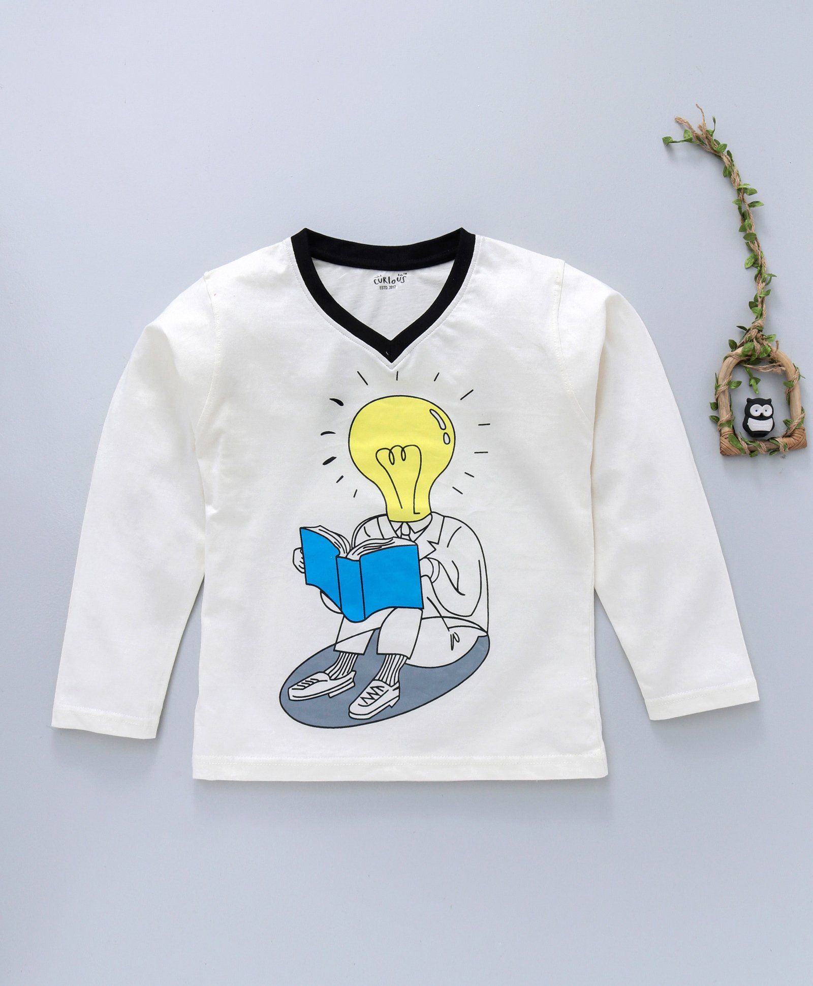 Curlous Full Sleeves Tee Bulb Print - Cream