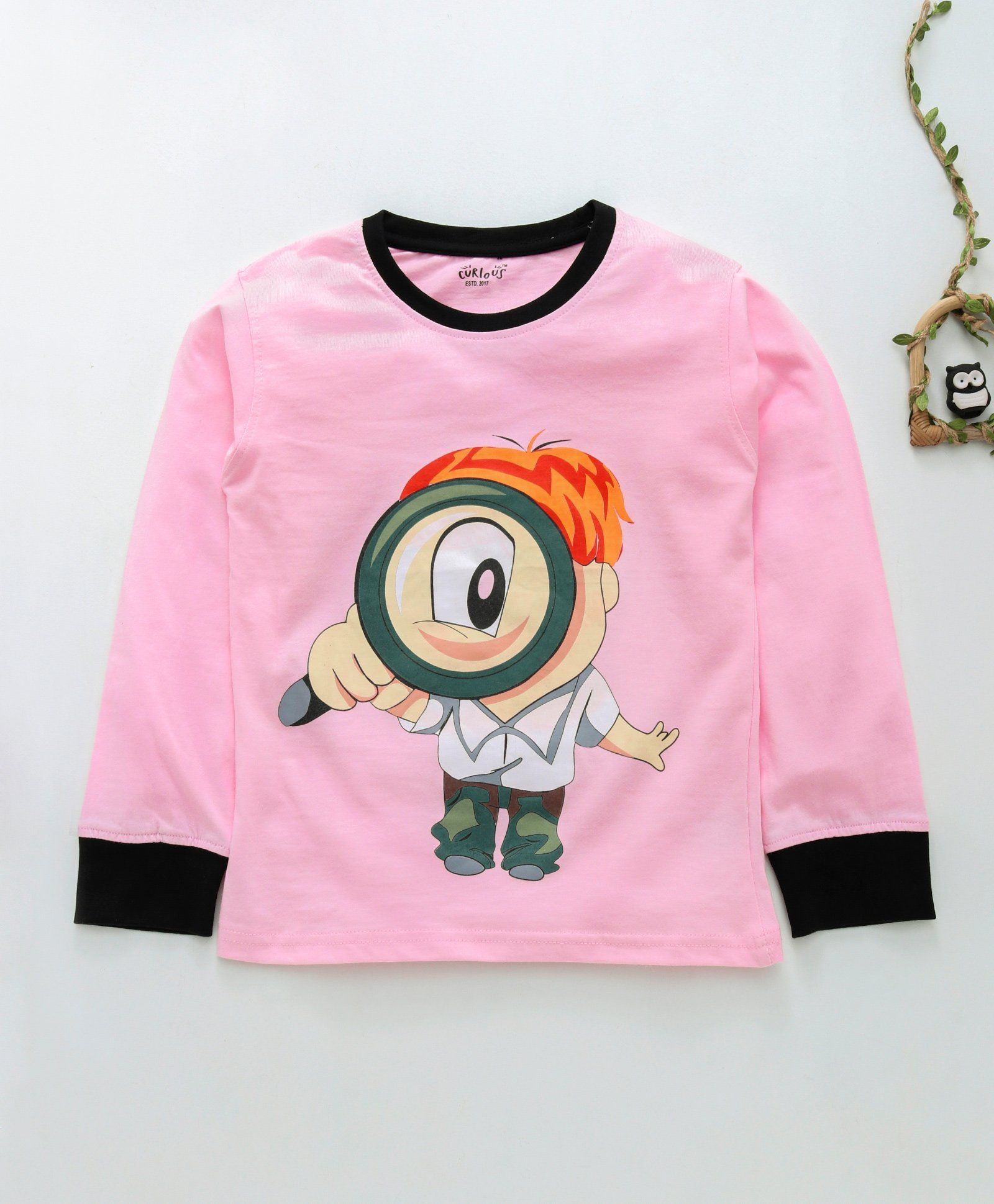 Curlous Full Sleeves Tee Digital Print - Pink