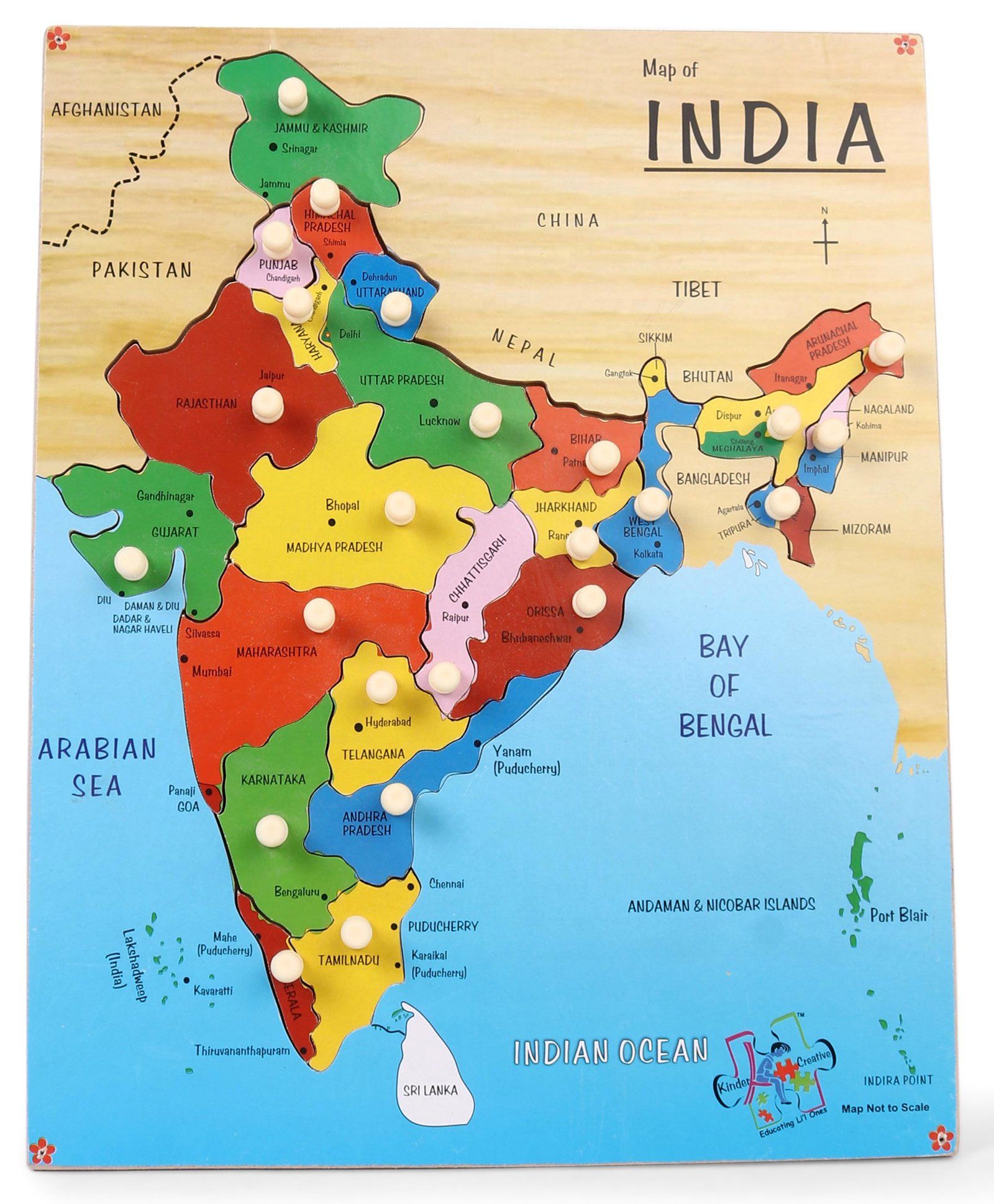 Kinder Creative Wooden India Map With Knobs Puzzle