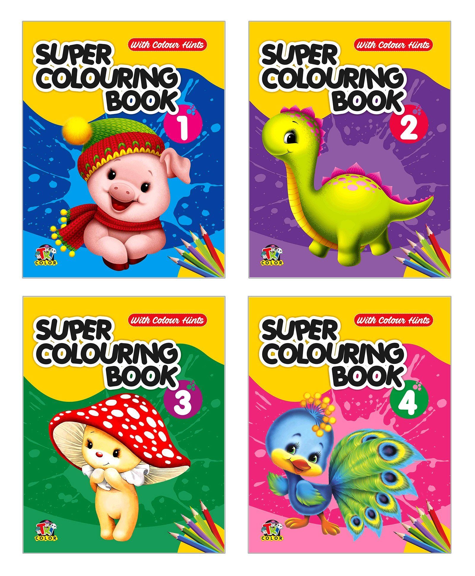 Super Colouring Book With Colour Hints Collection Set of 4
