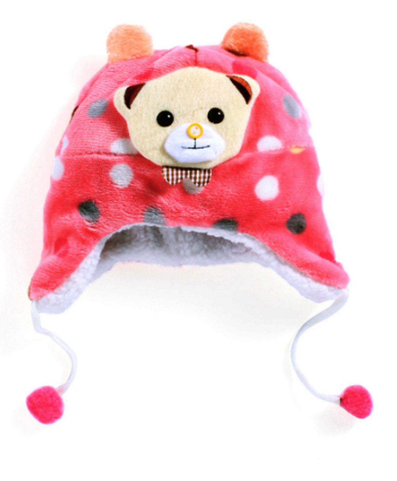 Akinos Kids Polka Dot Teddy Applique Cap - Dark Pink