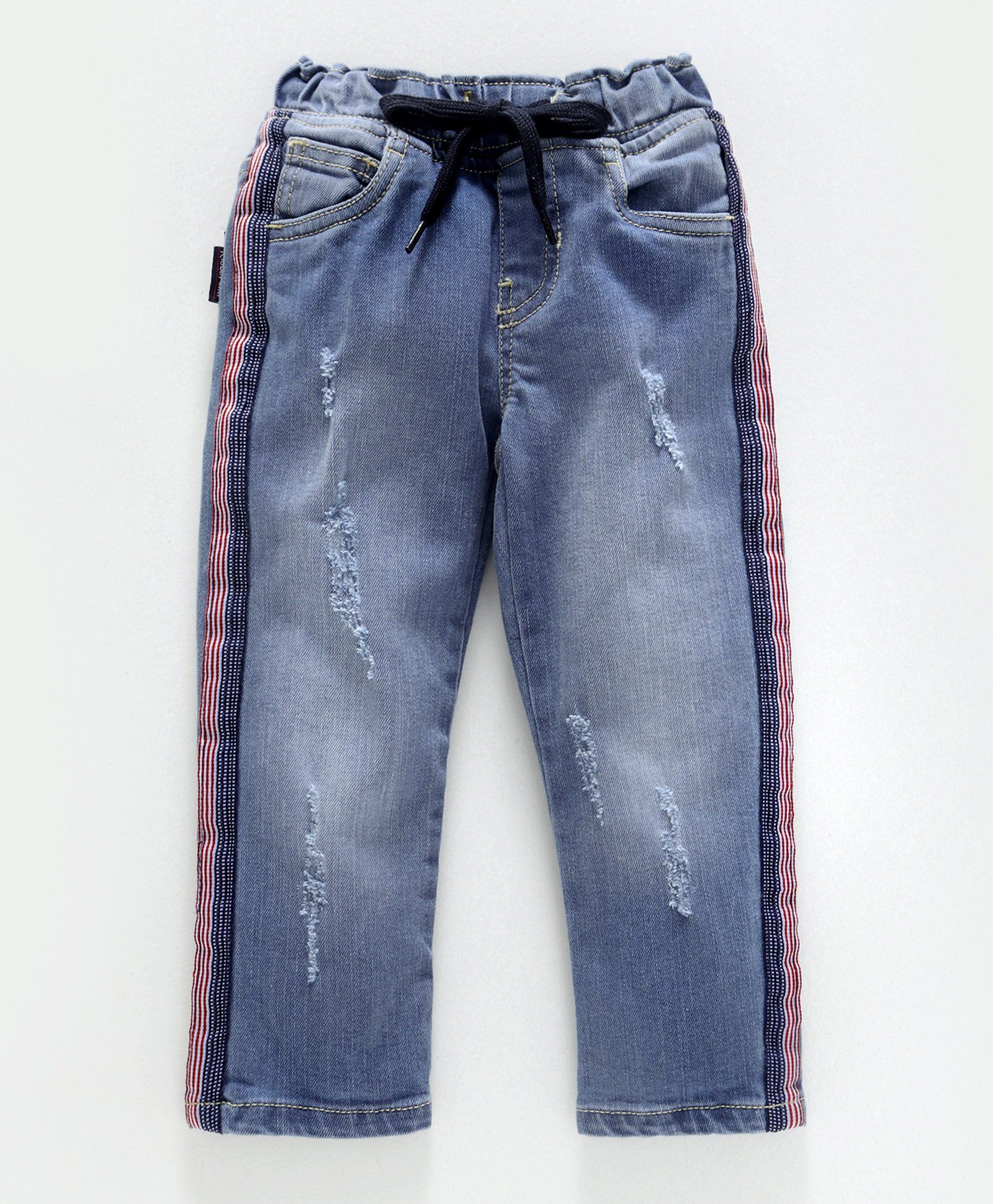 KiddoPanti Fashion Denim Pant With Damage Grinding - Light Blue