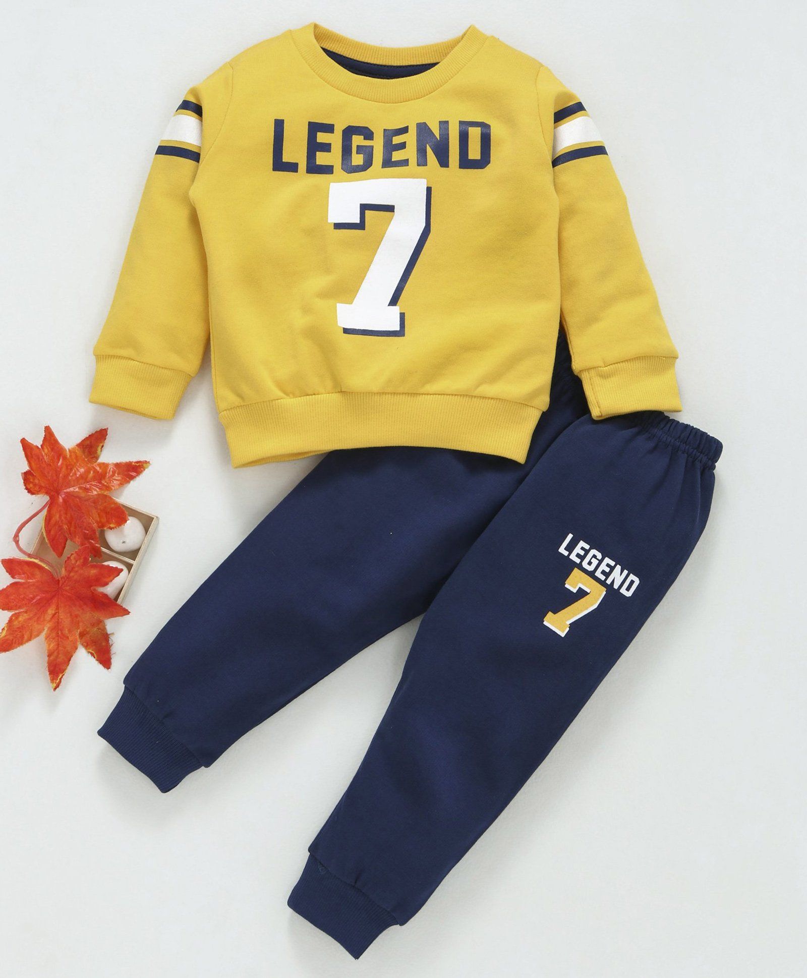 Pink Rabbit Full Sleeves Tee And Lounge Pant Legend 7 Print - Yellow Navy