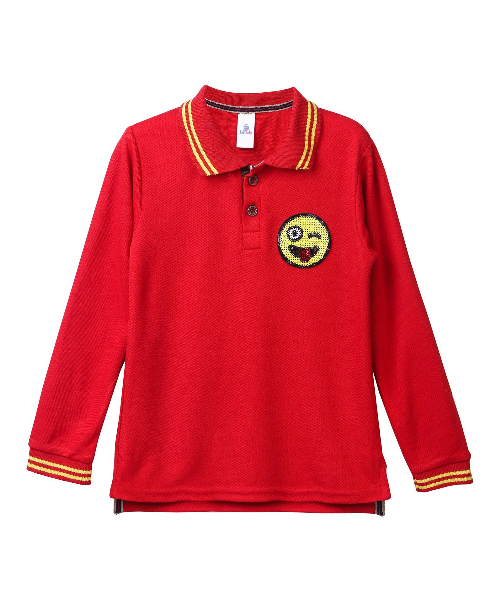 Lilpicks Couture Smiley Sequin Long Sleeves Tee - Red