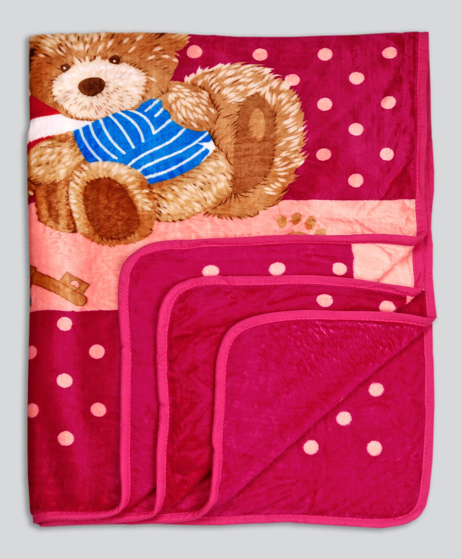 Kidlingss Single Ply Mink Blanket Teddy Bear Print - Majenta